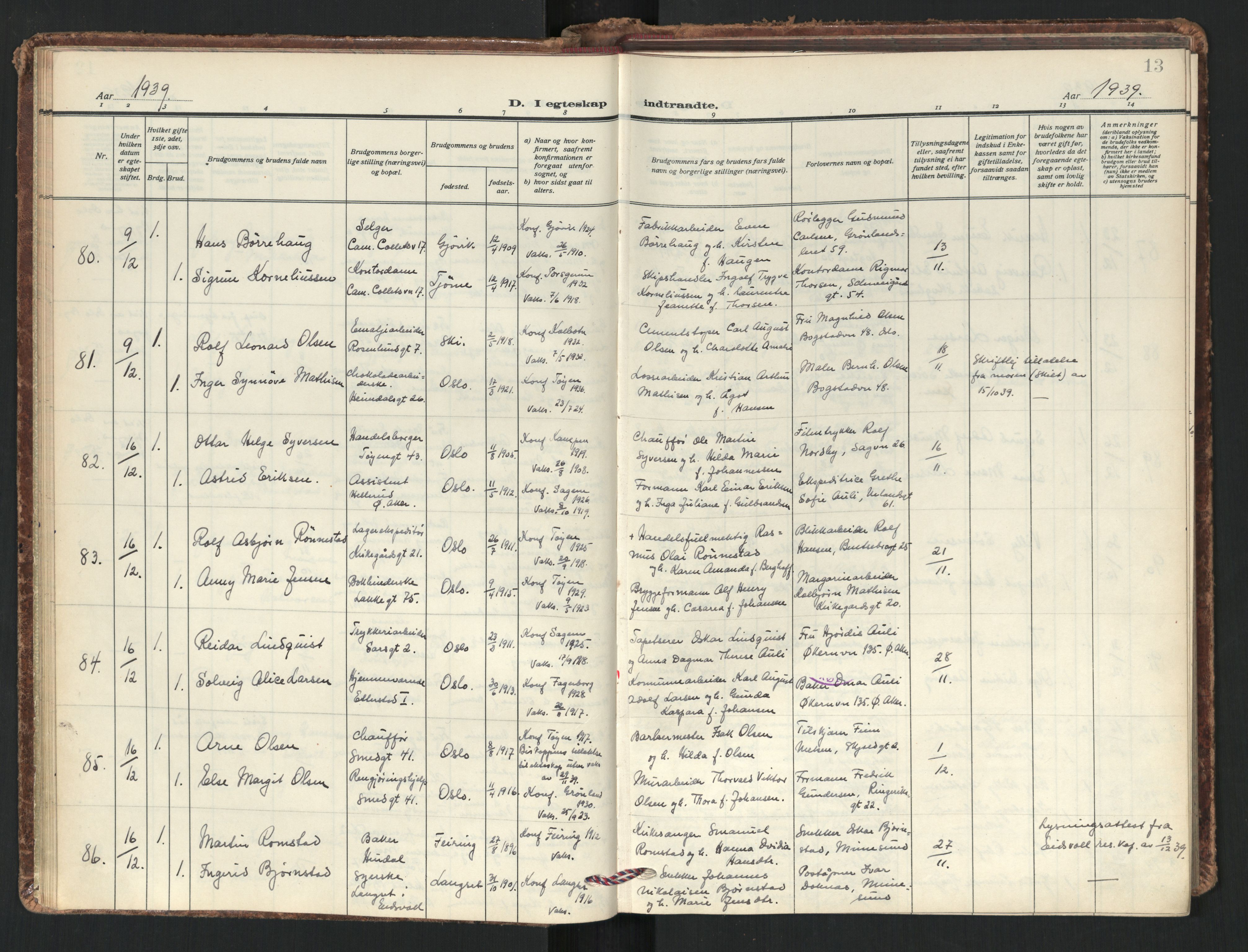 Tøyen prestekontor Kirkebøker, AV/SAO-A-10167a/F/Fa/L0008: Parish register (official) no. I 8, 1939-1969, p. 13