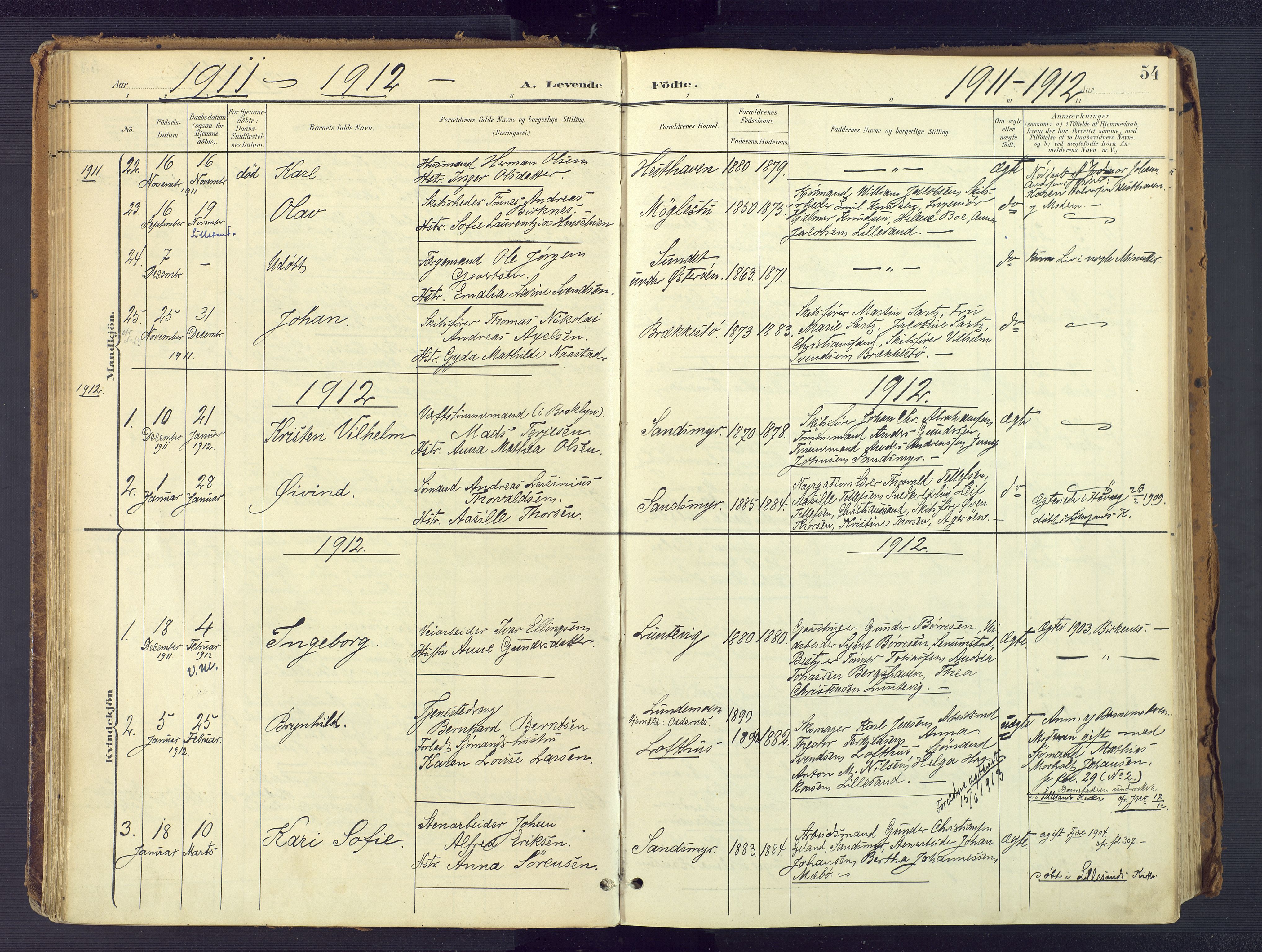 Vestre Moland sokneprestkontor, SAK/1111-0046/F/Fa/Fab/L0010: Parish register (official) no. A 10, 1900-1926, p. 54