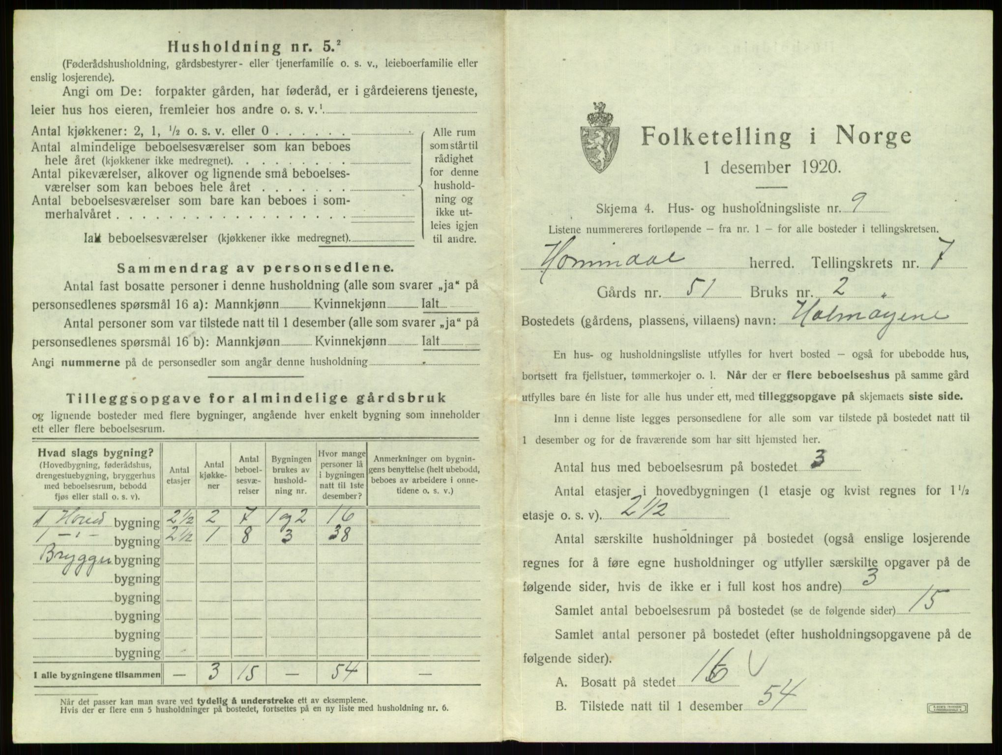 SAB, 1920 census for Hornindal, 1920, p. 489