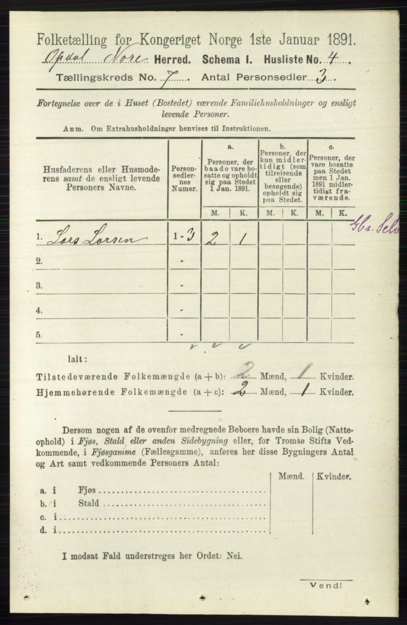 RA, 1891 census for 0633 Nore, 1891, p. 2566