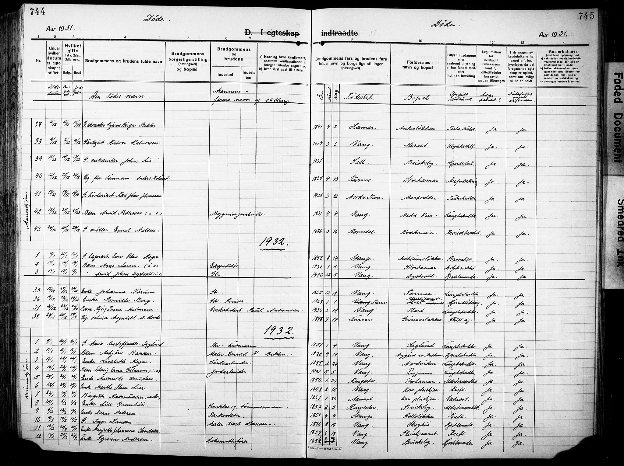 Vang prestekontor, Hedmark, AV/SAH-PREST-008/H/Ha/Hab/L0015: Parish register (copy) no. 15, 1915-1933, p. 744-745