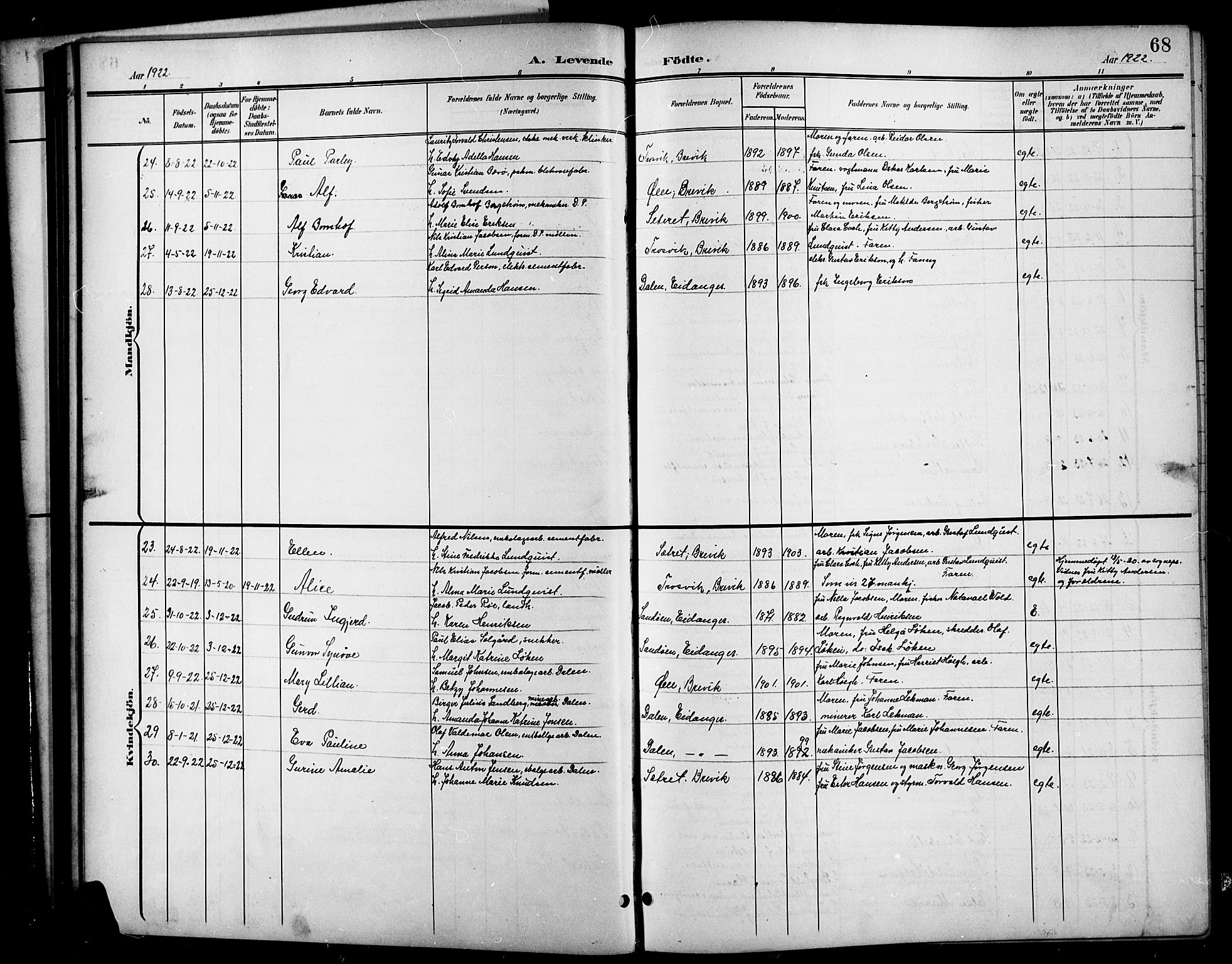 Brevik kirkebøker, SAKO/A-255/G/Ga/L0005: Parish register (copy) no. 5, 1901-1924, p. 68