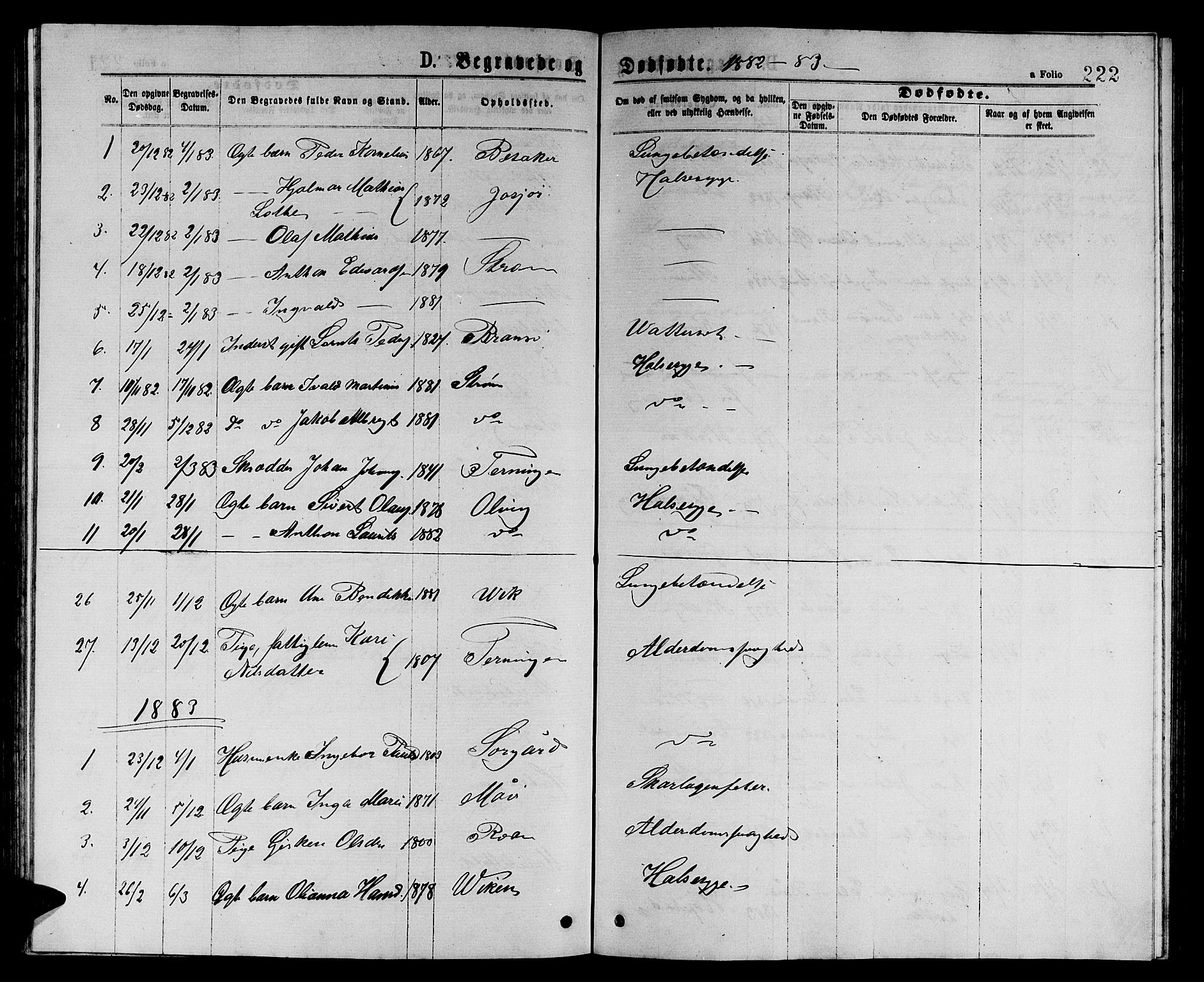 Ministerialprotokoller, klokkerbøker og fødselsregistre - Sør-Trøndelag, SAT/A-1456/657/L0715: Parish register (copy) no. 657C02, 1873-1888, p. 222