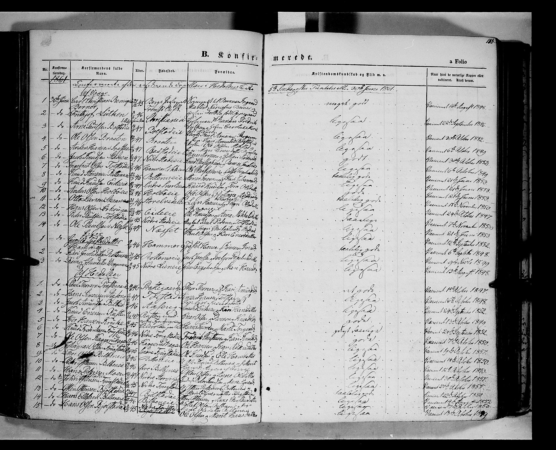 Vågå prestekontor, SAH/PREST-076/H/Ha/Haa/L0006: Parish register (official) no. 6 /1, 1856-1872, p. 188