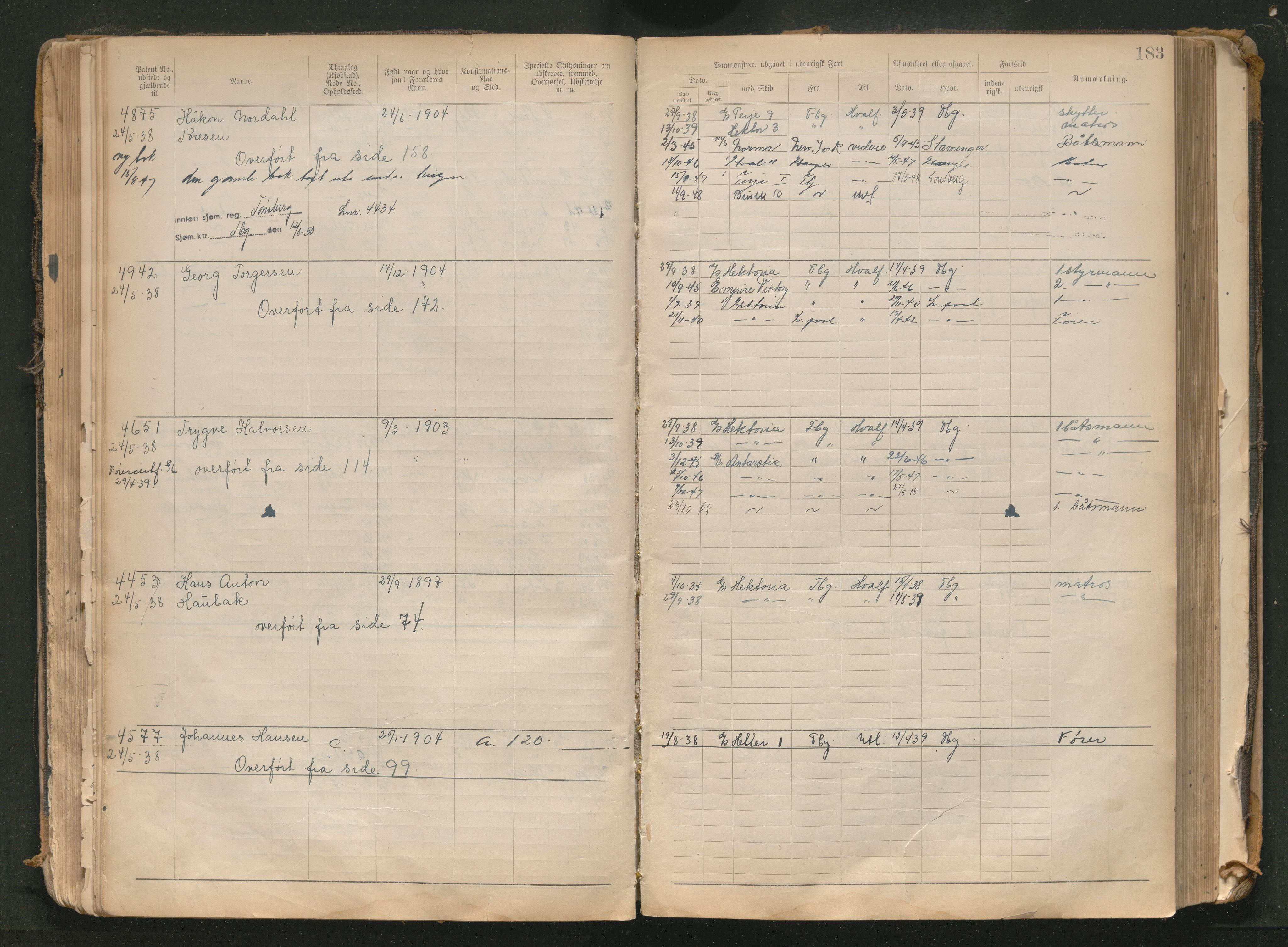Tønsberg innrulleringskontor, AV/SAKO-A-786/F/Fb/L0010: Annotasjonsrulle Patent nr. 4081-4988, 1911-1948, p. 183