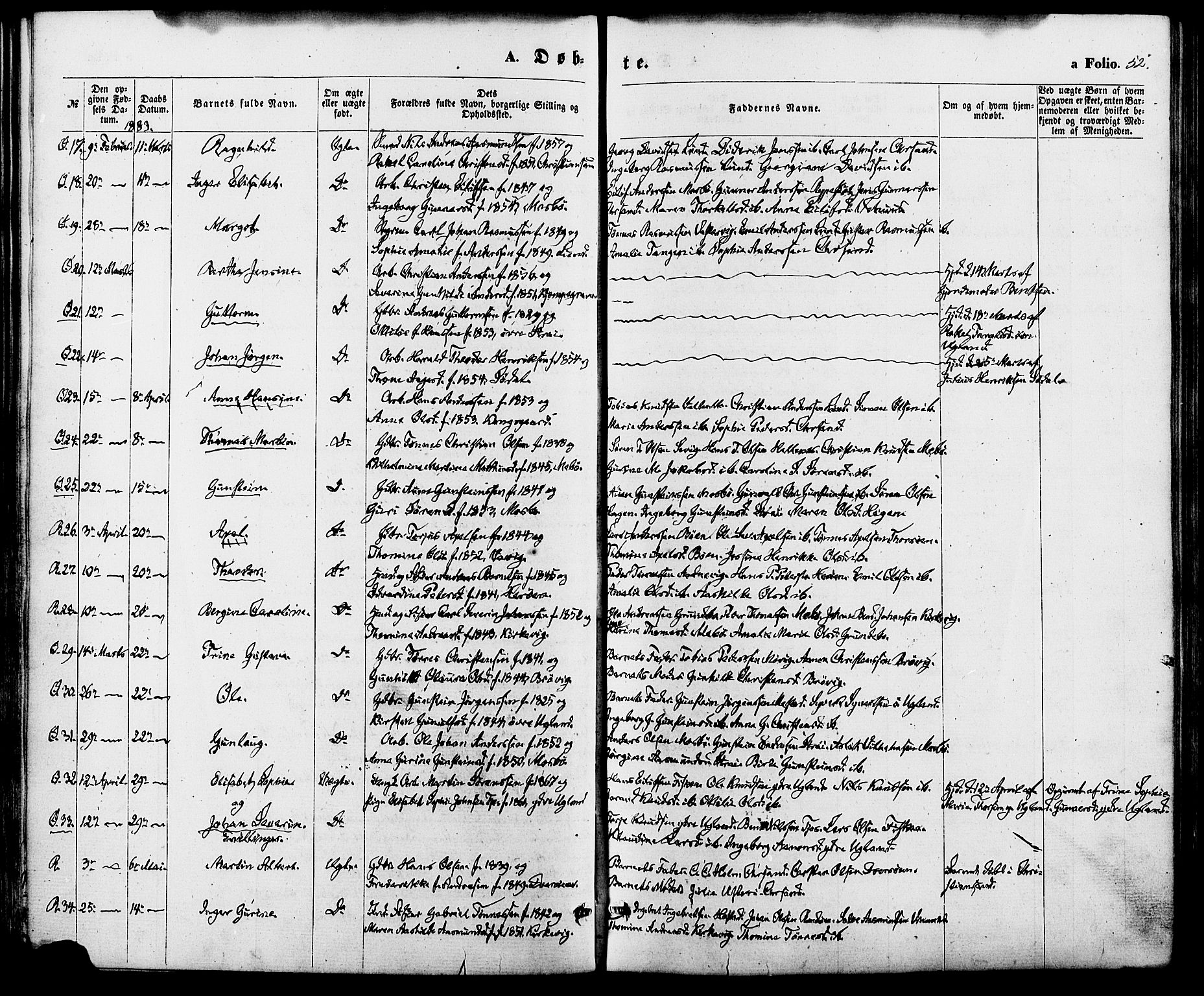 Oddernes sokneprestkontor, SAK/1111-0033/F/Fa/Fab/L0001: Parish register (official) no. A 1, 1865-1884, p. 52