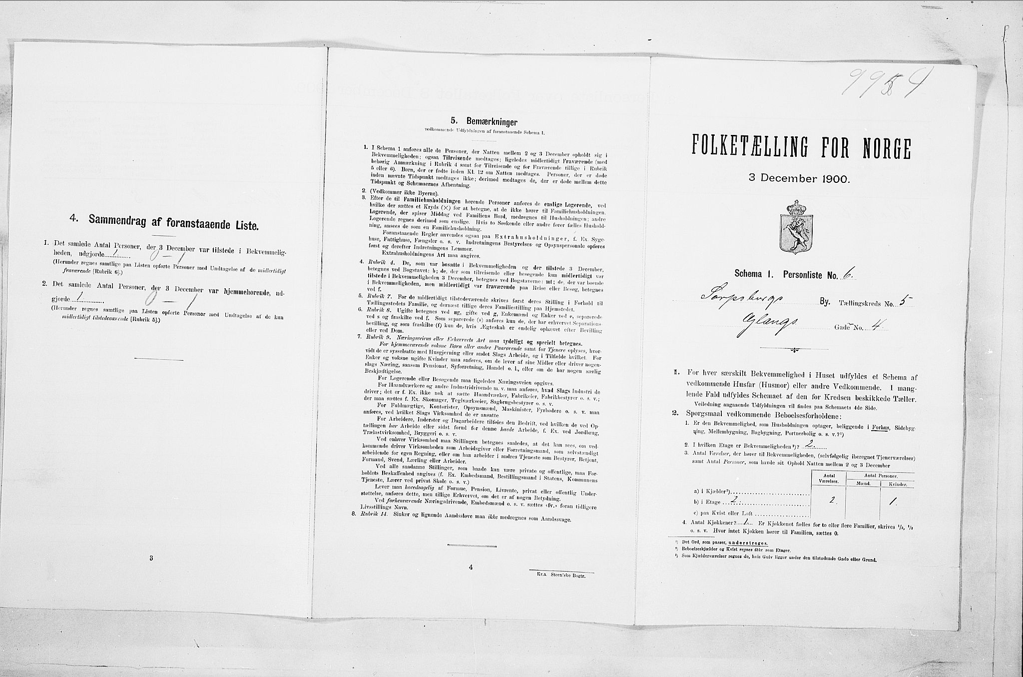 SAO, 1900 census for Sarpsborg, 1900