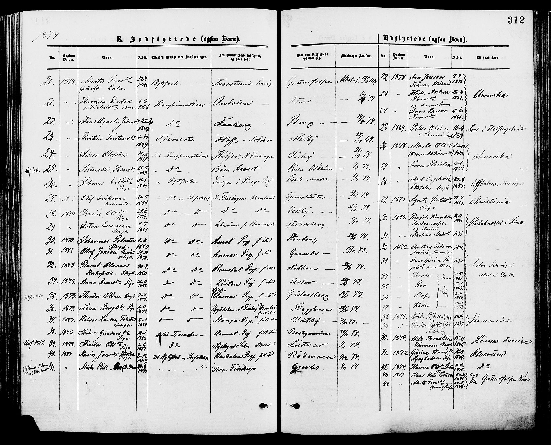 Trysil prestekontor, AV/SAH-PREST-046/H/Ha/Haa/L0007: Parish register (official) no. 7, 1874-1880, p. 312