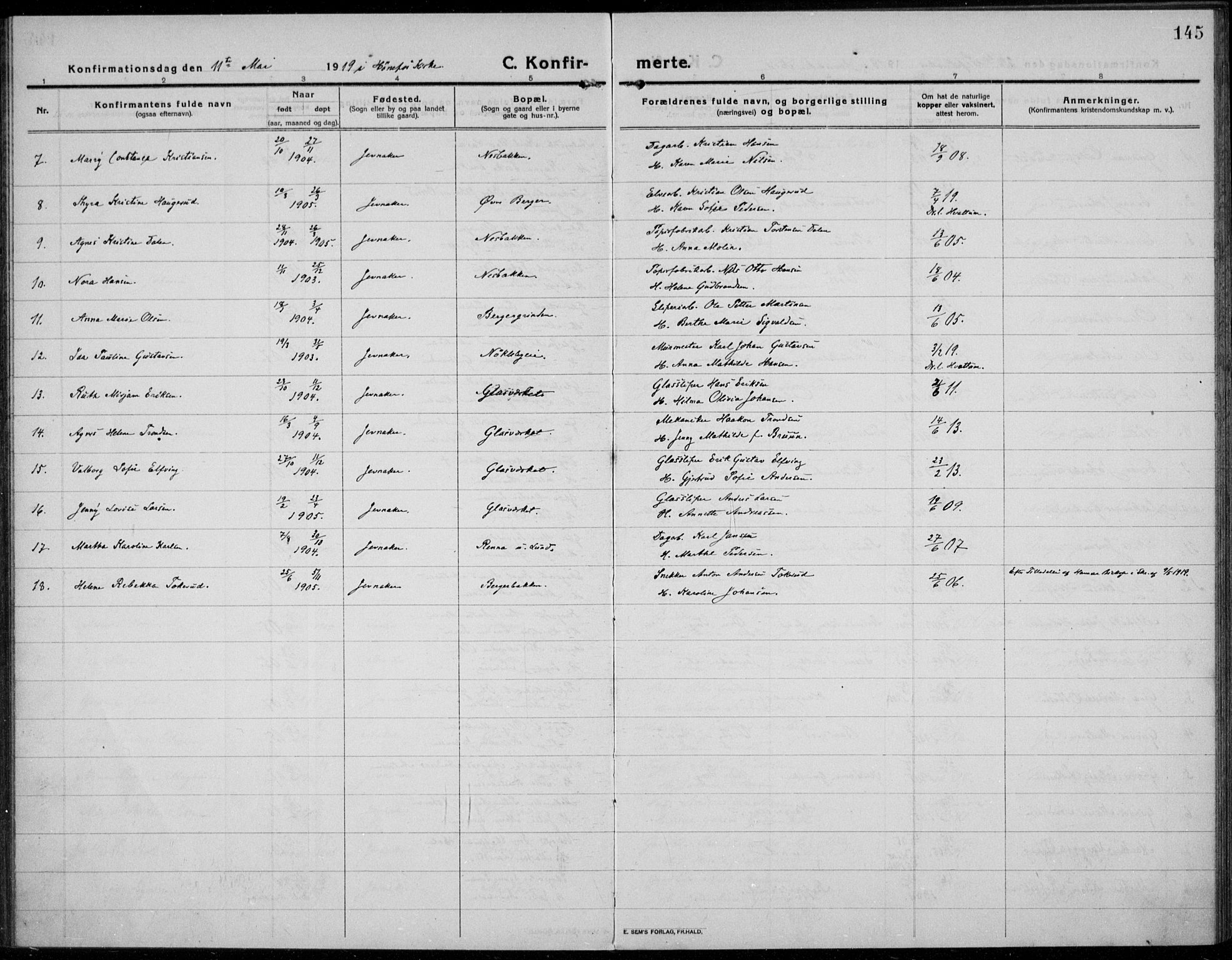 Jevnaker prestekontor, AV/SAH-PREST-116/H/Ha/Haa/L0012: Parish register (official) no. 12, 1914-1924, p. 145