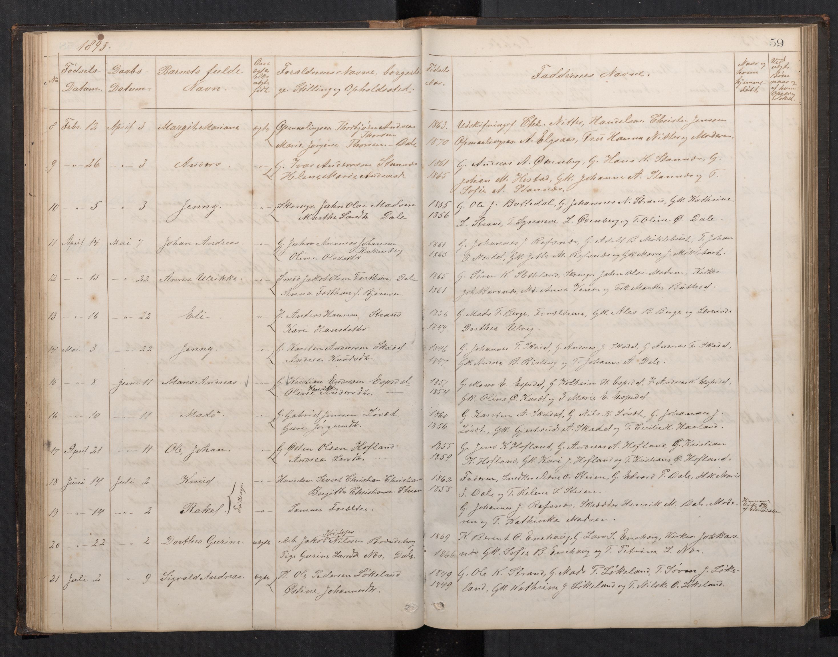 Fjaler sokneprestembete, SAB/A-79801/H/Hab/Habc/L0002: Parish register (copy) no. C 2, 1879-1893, p. 58b-59a