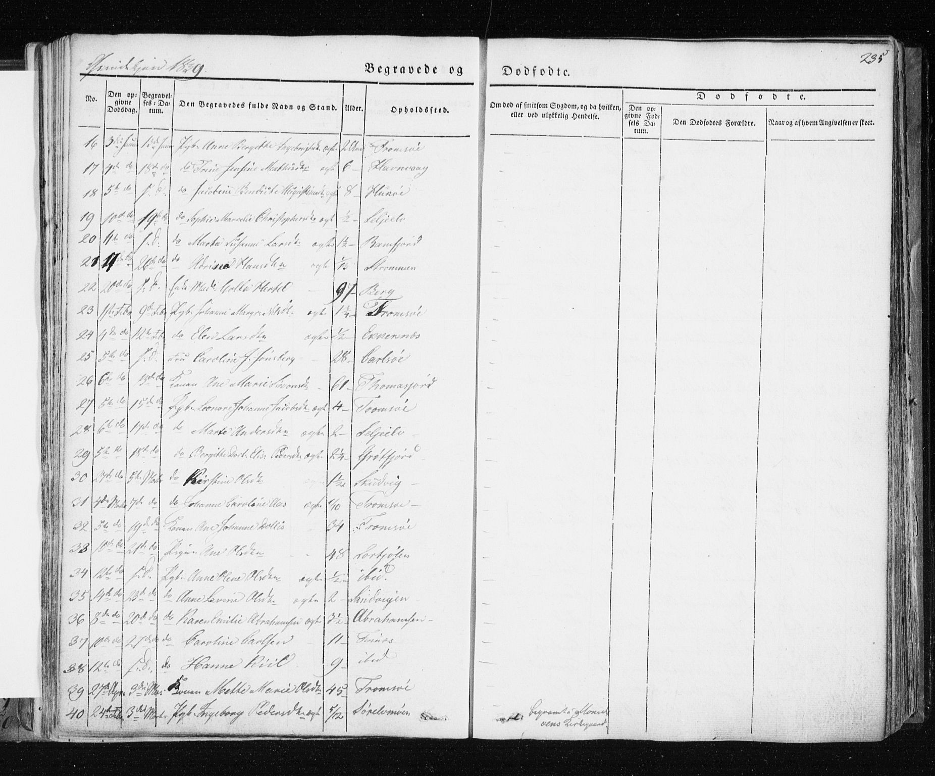 Tromsø sokneprestkontor/stiftsprosti/domprosti, SATØ/S-1343/G/Ga/L0009kirke: Parish register (official) no. 9, 1837-1847, p. 235