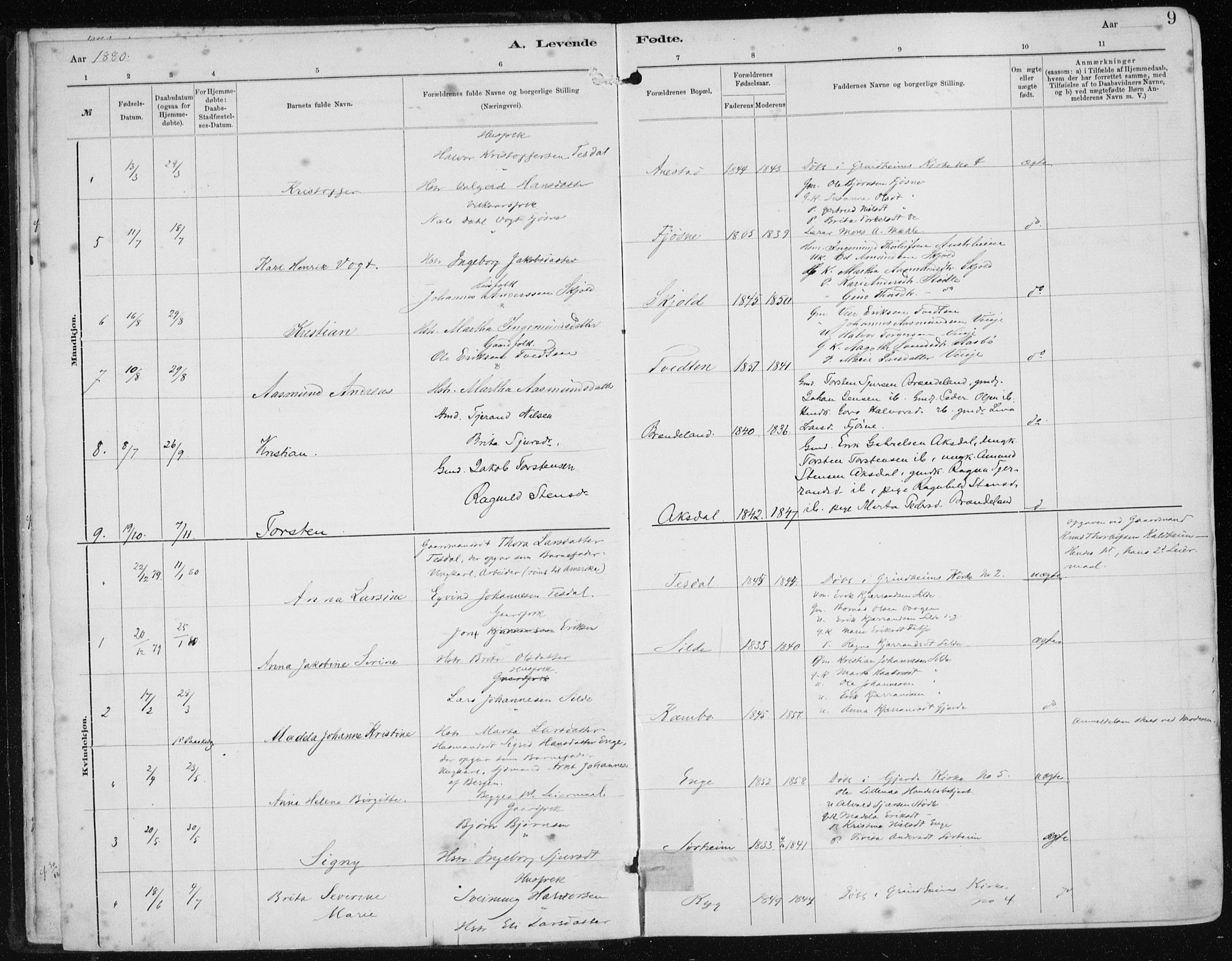 Etne sokneprestembete, AV/SAB-A-75001/H/Haa: Parish register (official) no. B  1, 1879-1919, p. 9