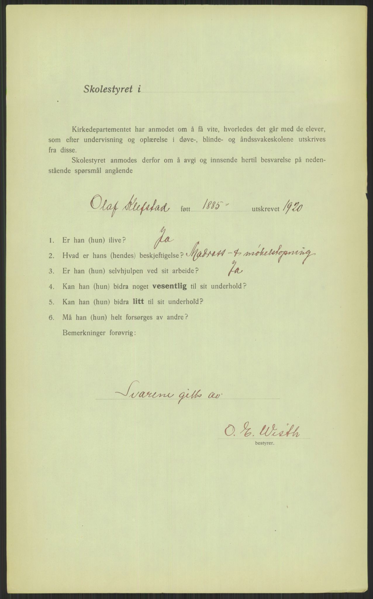 Kirke- og undervisningsdepartementet, 1. skolekontor D, AV/RA-S-1021/F/Fh/Fhl/L0044: Hvor blir det av elevene?, 1911-1921, p. 387