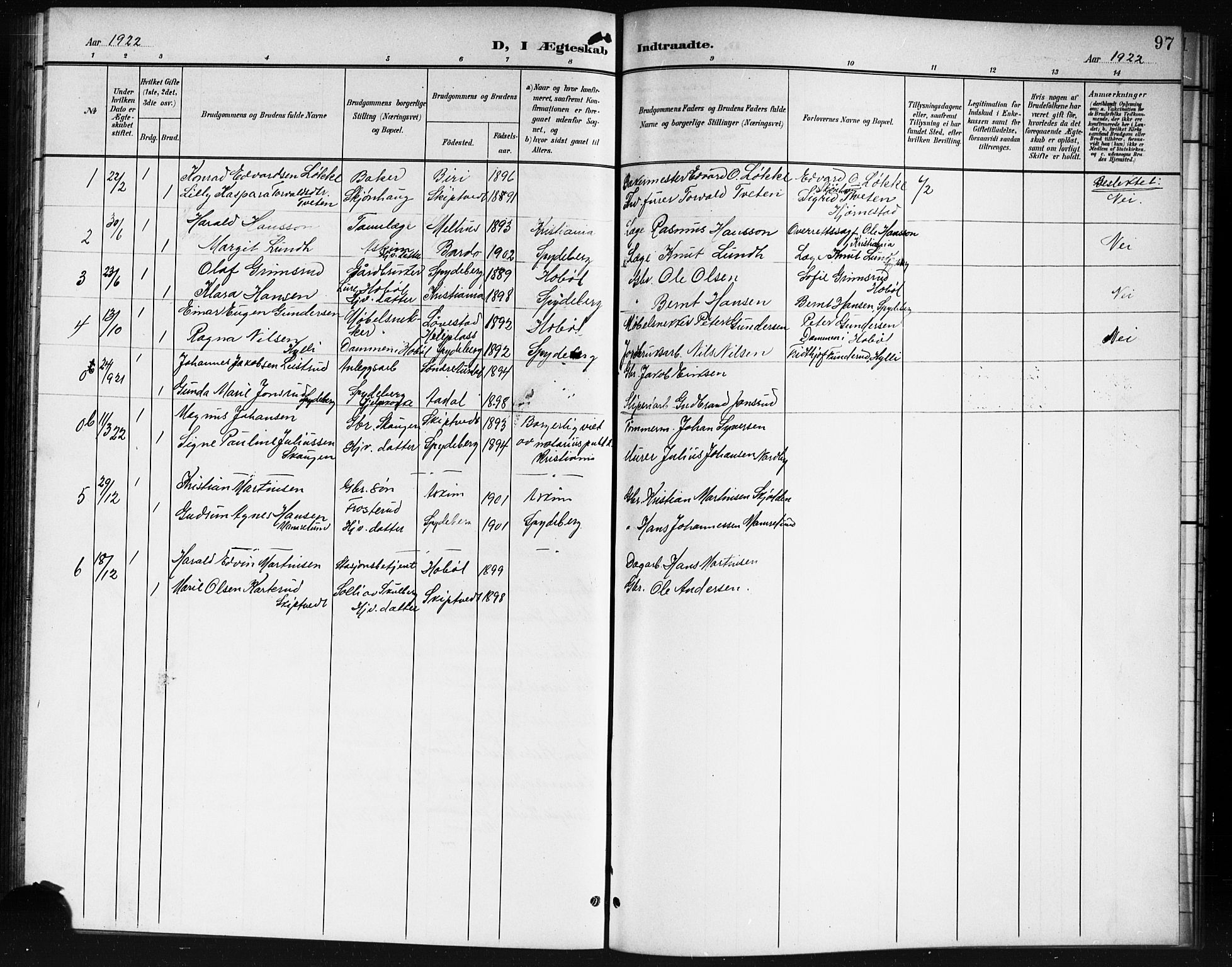 Spydeberg prestekontor Kirkebøker, SAO/A-10924/G/Ga/L0002: Parish register (copy) no. I 2, 1901-1922, p. 97