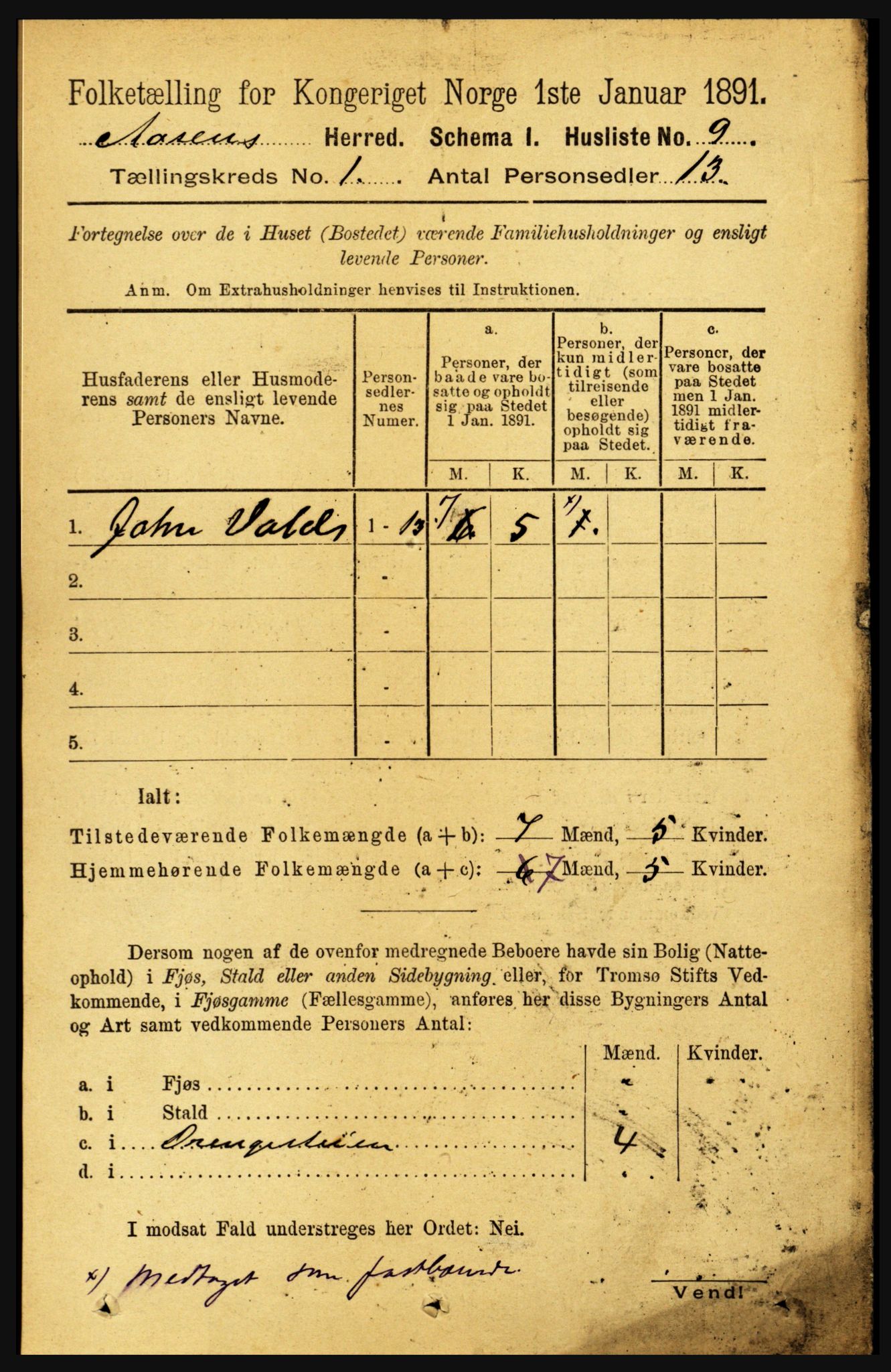 RA, 1891 census for 1716 Åsen, 1891, p. 25