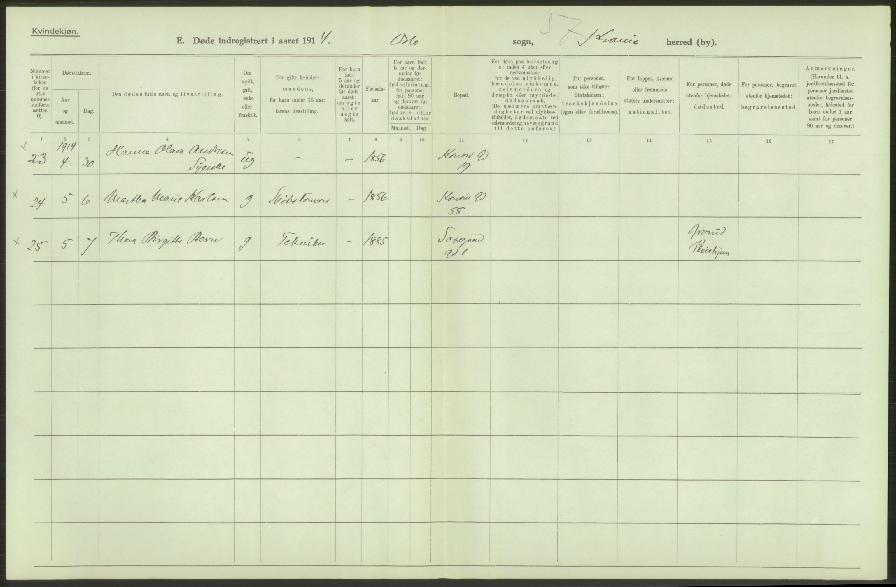 Statistisk sentralbyrå, Sosiodemografiske emner, Befolkning, AV/RA-S-2228/D/Df/Dfb/Dfbd/L0008: Kristiania: Døde, 1914, p. 158