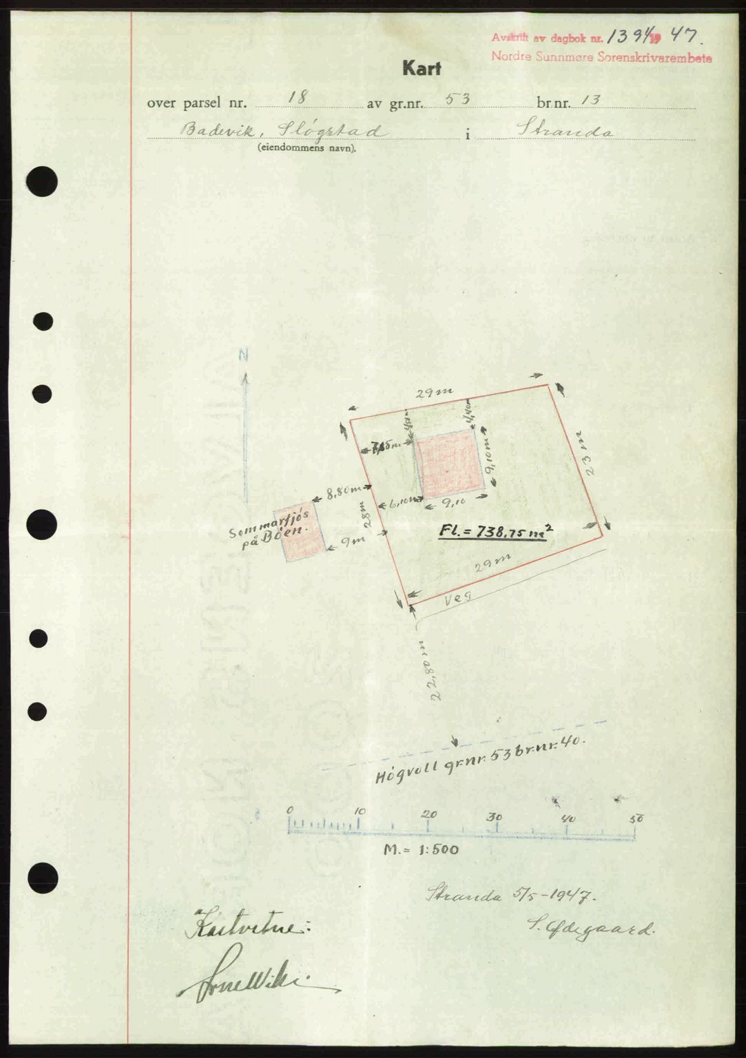 Nordre Sunnmøre sorenskriveri, AV/SAT-A-0006/1/2/2C/2Ca: Mortgage book no. A25, 1947-1947, Diary no: : 1393/1947