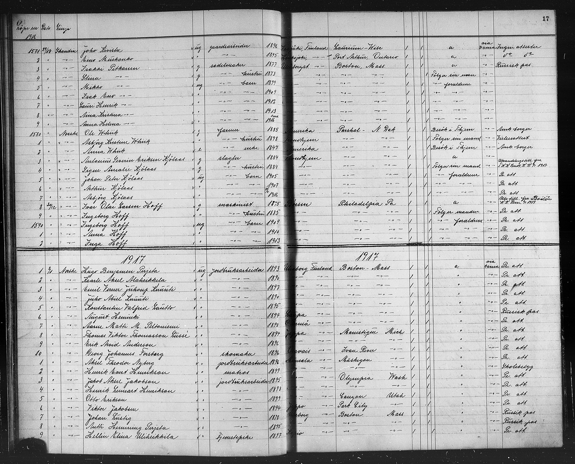 Trondheim politikammer, SAT/A-1887/1/32/L0016: Emigrantprotokoll XV, 1916-1926, p. 17