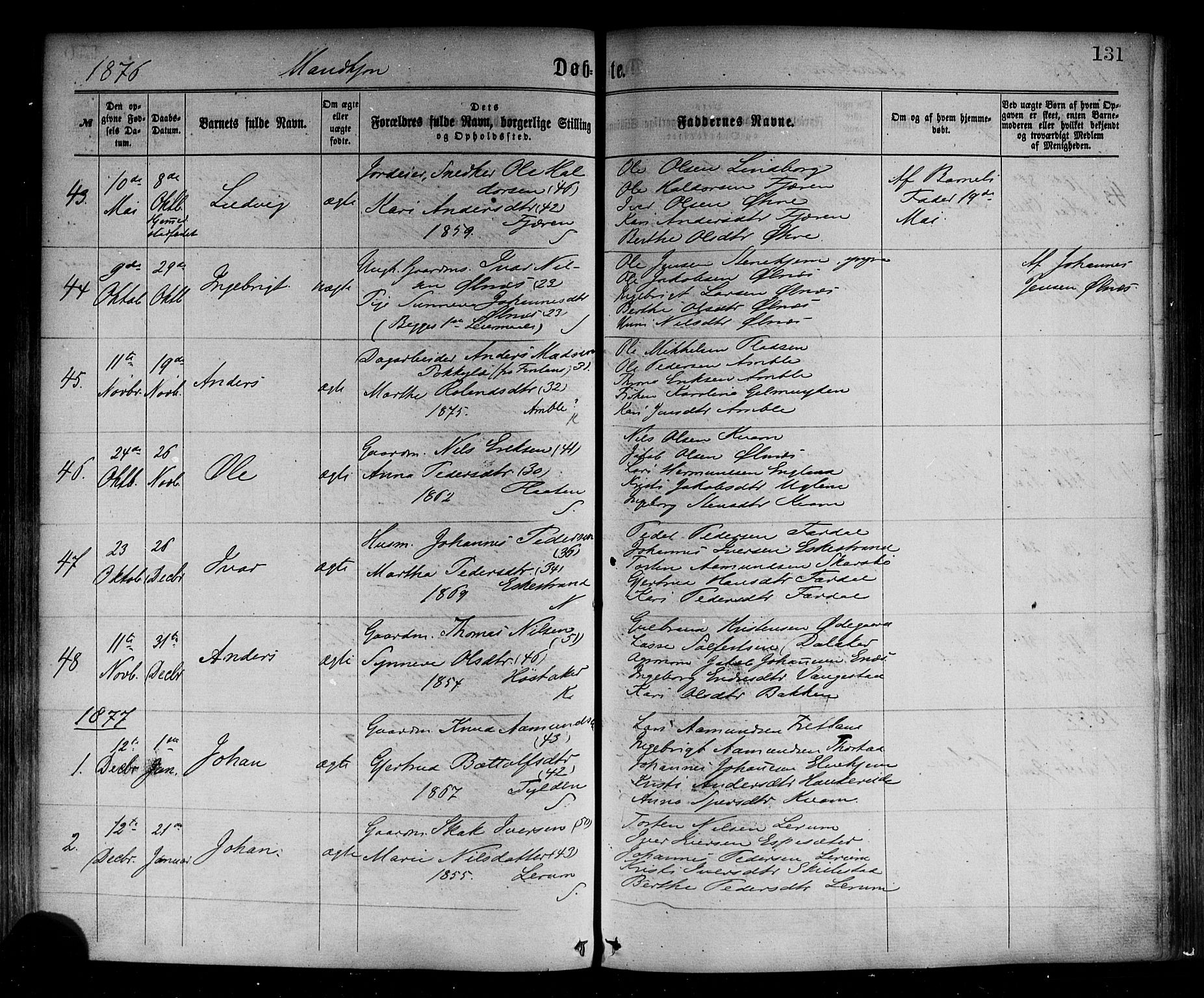 Sogndal sokneprestembete, SAB/A-81301/H/Haa/Haaa/L0014: Parish register (official) no. A 14, 1864-1877, p. 131