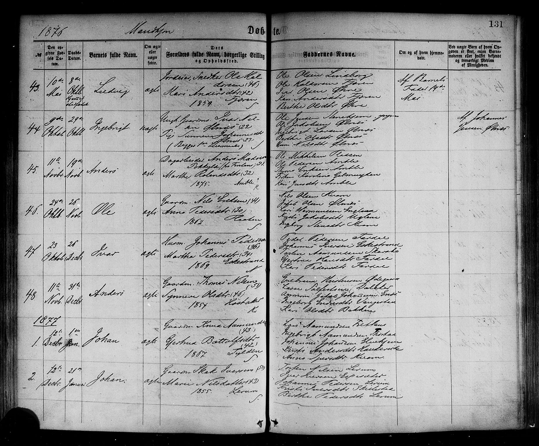 Sogndal sokneprestembete, AV/SAB-A-81301/H/Haa/Haaa/L0014: Parish register (official) no. A 14, 1864-1877, p. 131