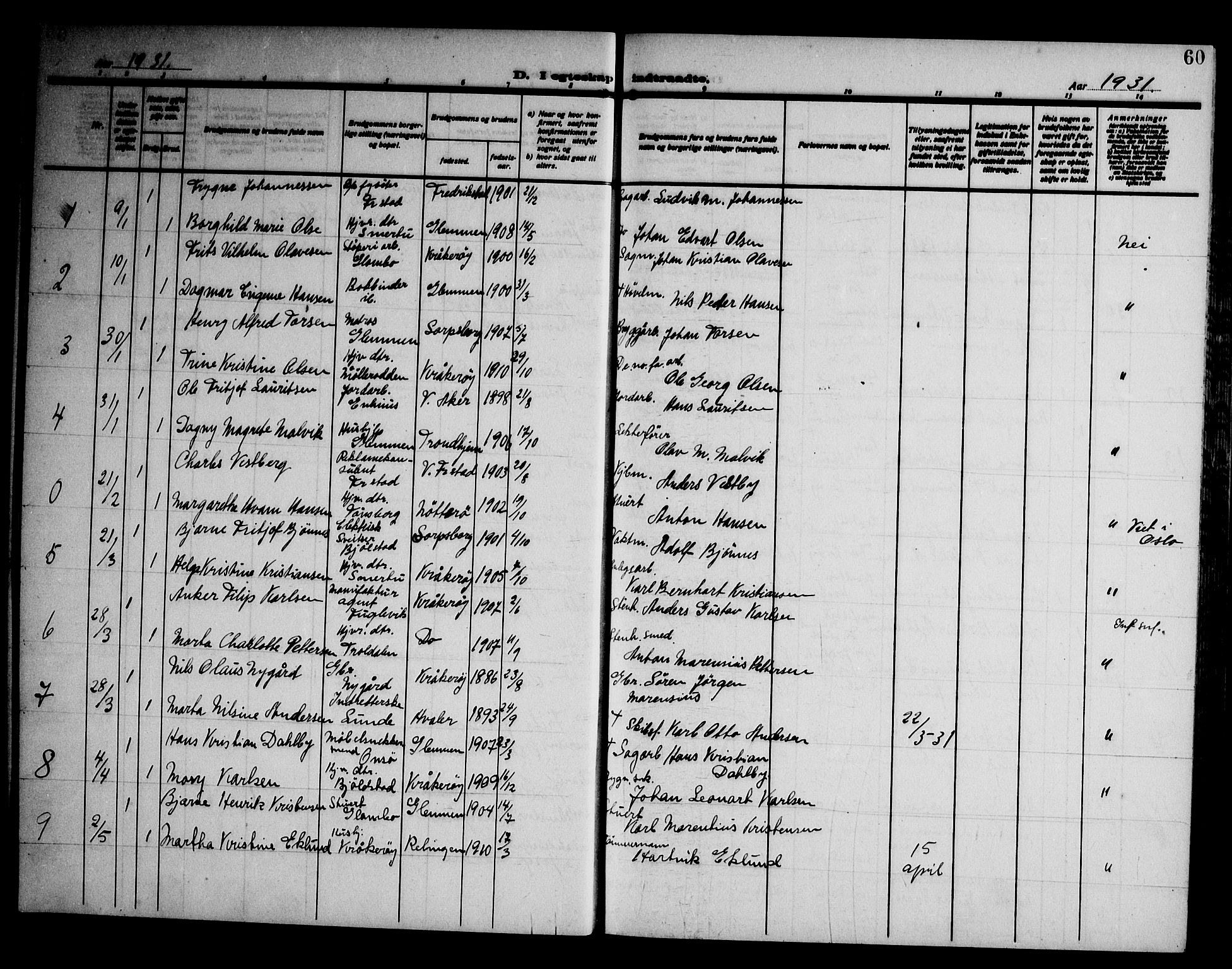 Kråkerøy prestekontor Kirkebøker, AV/SAO-A-10912/G/Ga/L0002: Parish register (copy) no. 2, 1908-1952, p. 60