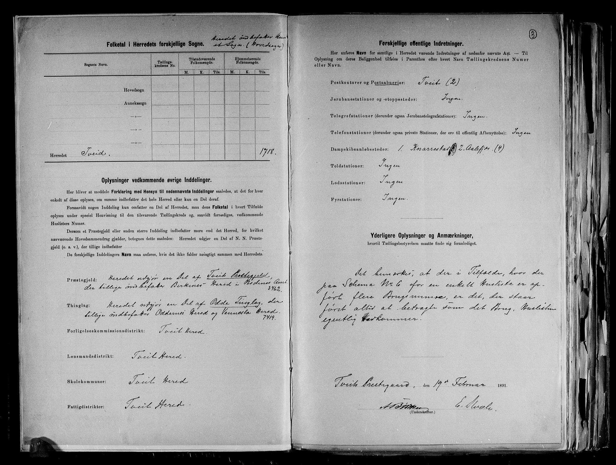 RA, 1891 census for 1013 Tveit, 1891, p. 3