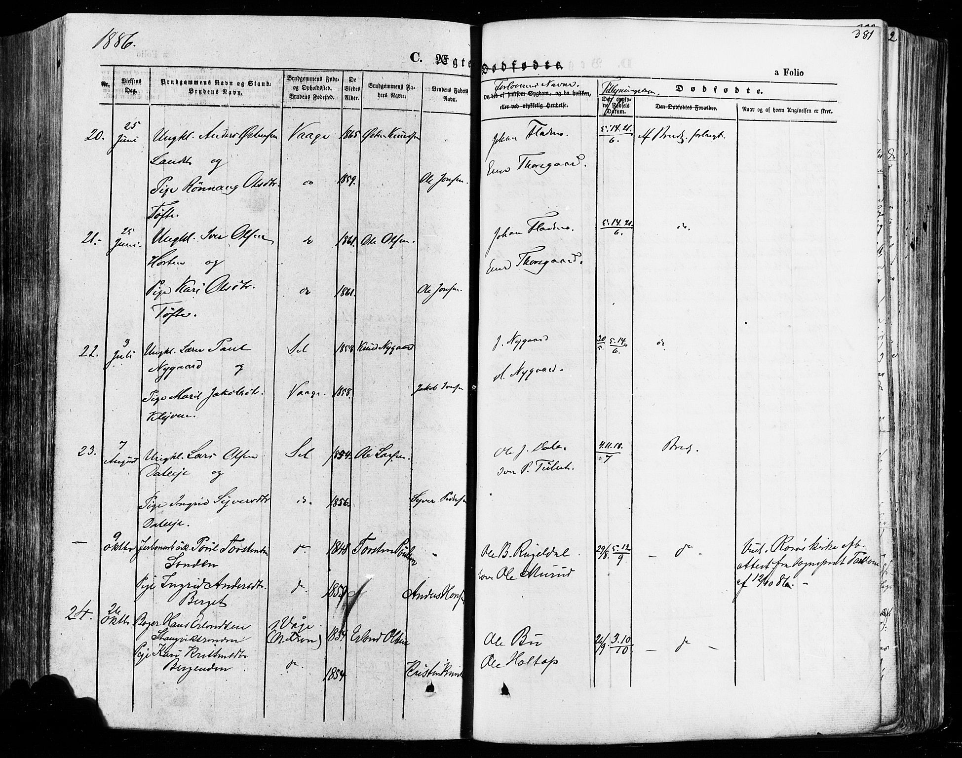 Vågå prestekontor, SAH/PREST-076/H/Ha/Haa/L0007: Parish register (official) no. 7 /1, 1872-1886, p. 381