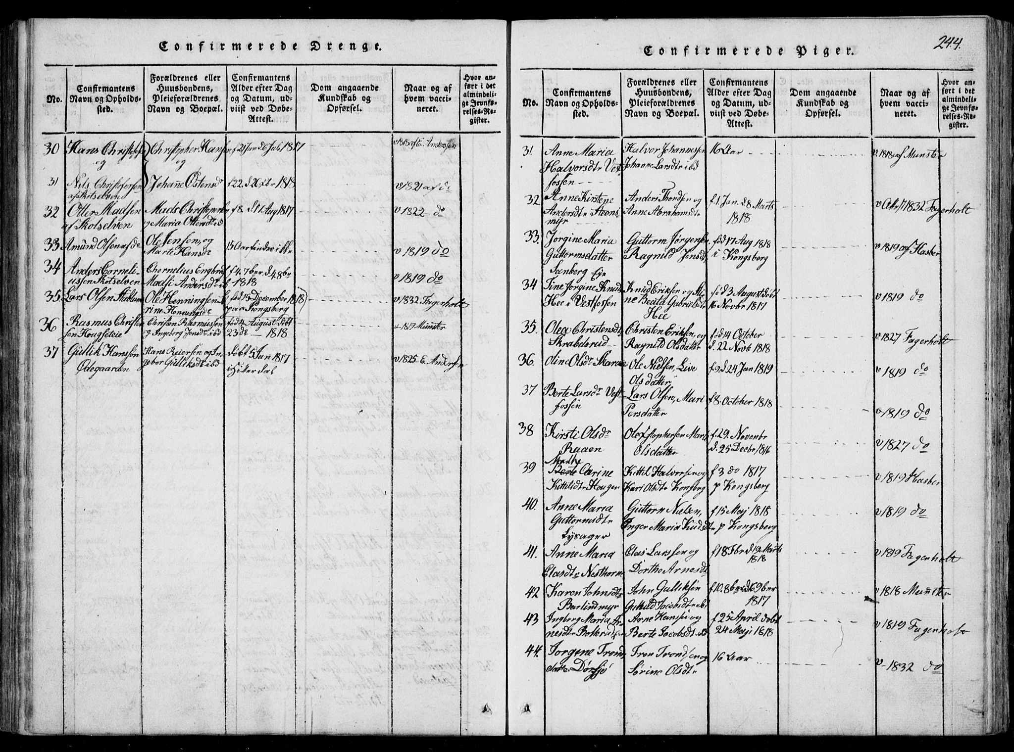 Eiker kirkebøker, SAKO/A-4/F/Fa/L0012: Parish register (official) no. I 12, 1827-1832, p. 244