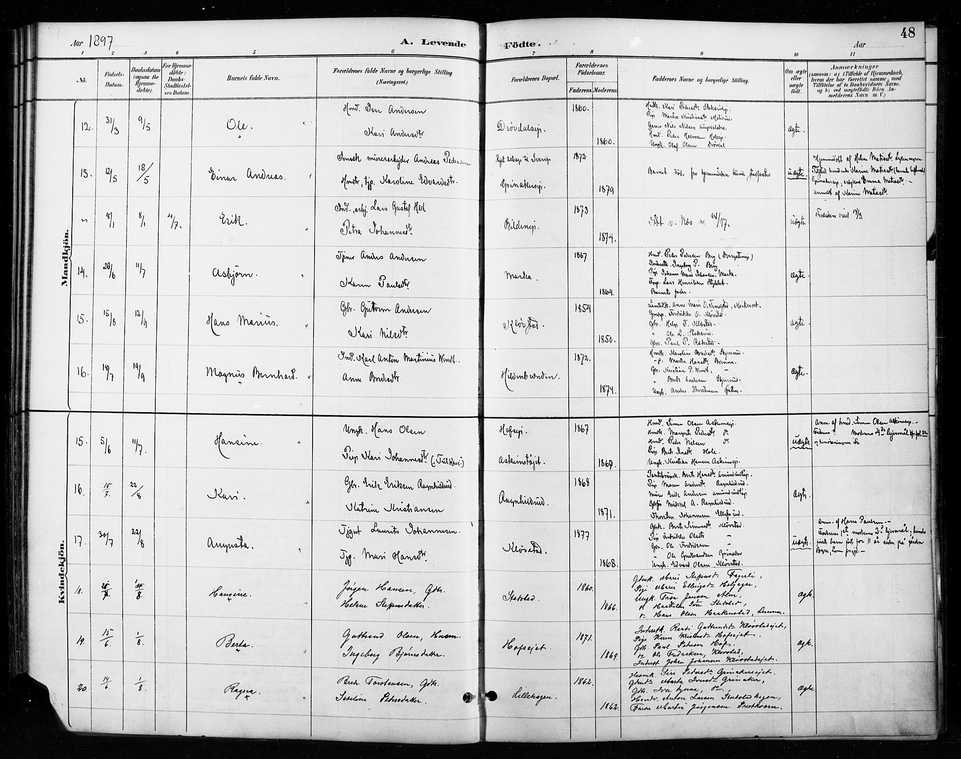 Gran prestekontor, AV/SAH-PREST-112/H/Ha/Haa/L0018: Parish register (official) no. 18, 1889-1899, p. 48