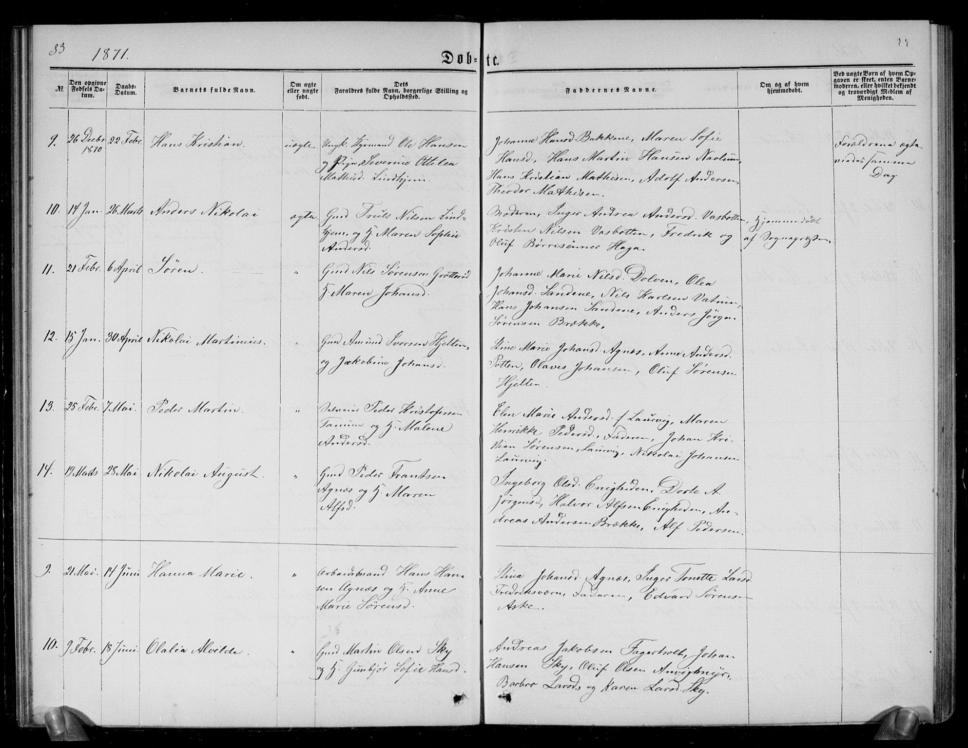 Brunlanes kirkebøker, AV/SAKO-A-342/G/Ga/L0002: Parish register (copy) no. I 2, 1866-1876, p. 33