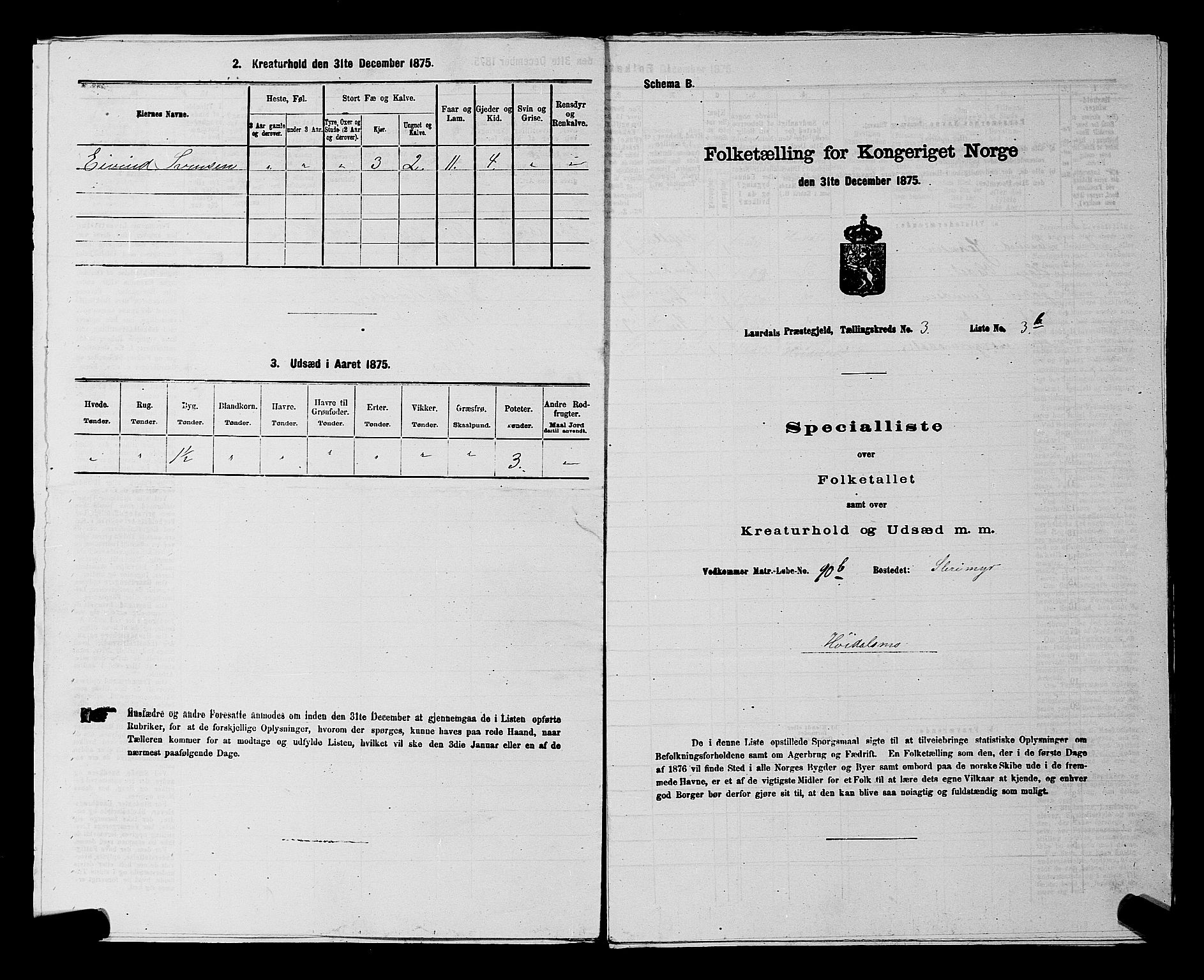 SAKO, 1875 census for 0833P Lårdal, 1875, p. 372