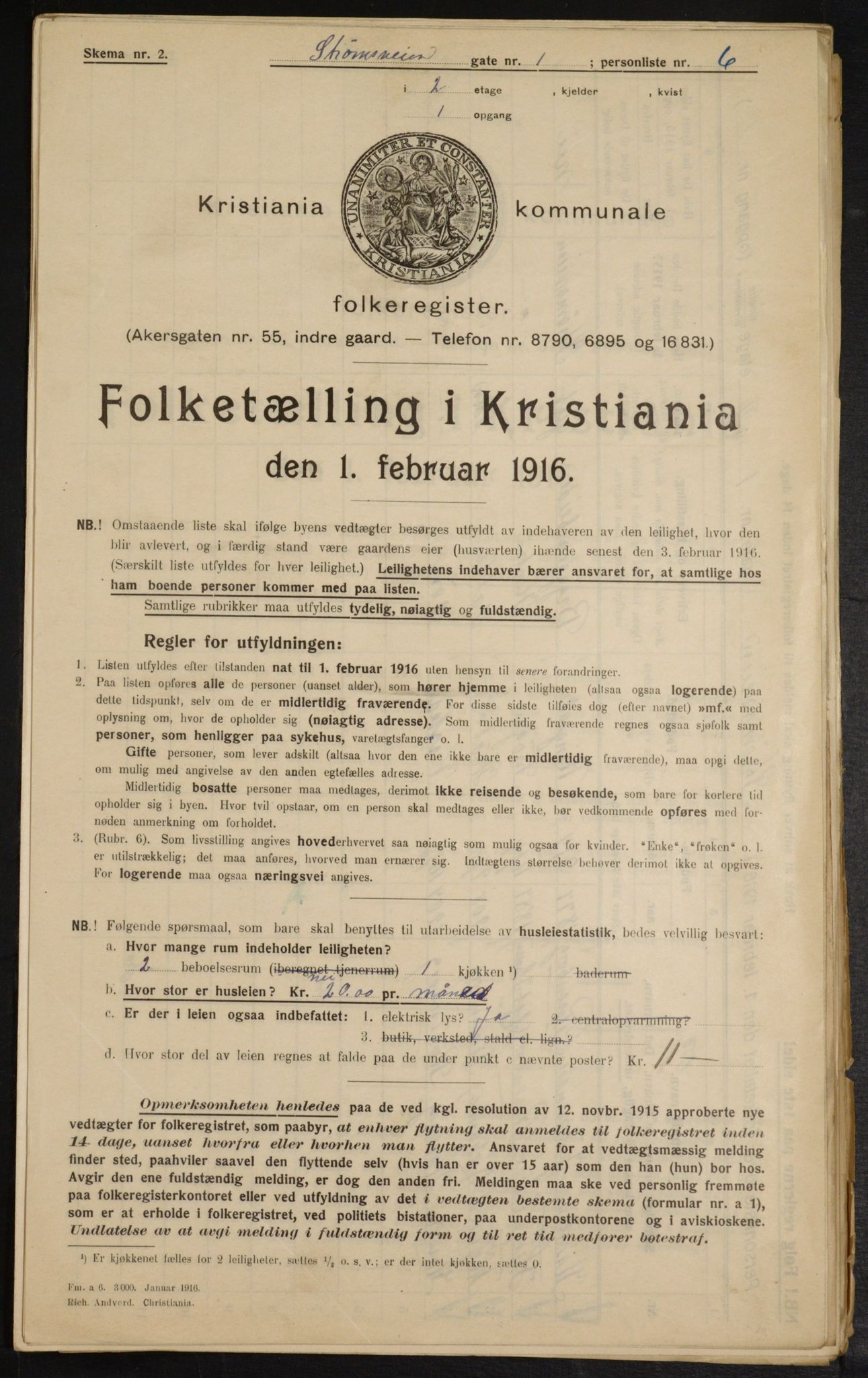 OBA, Municipal Census 1916 for Kristiania, 1916, p. 106722