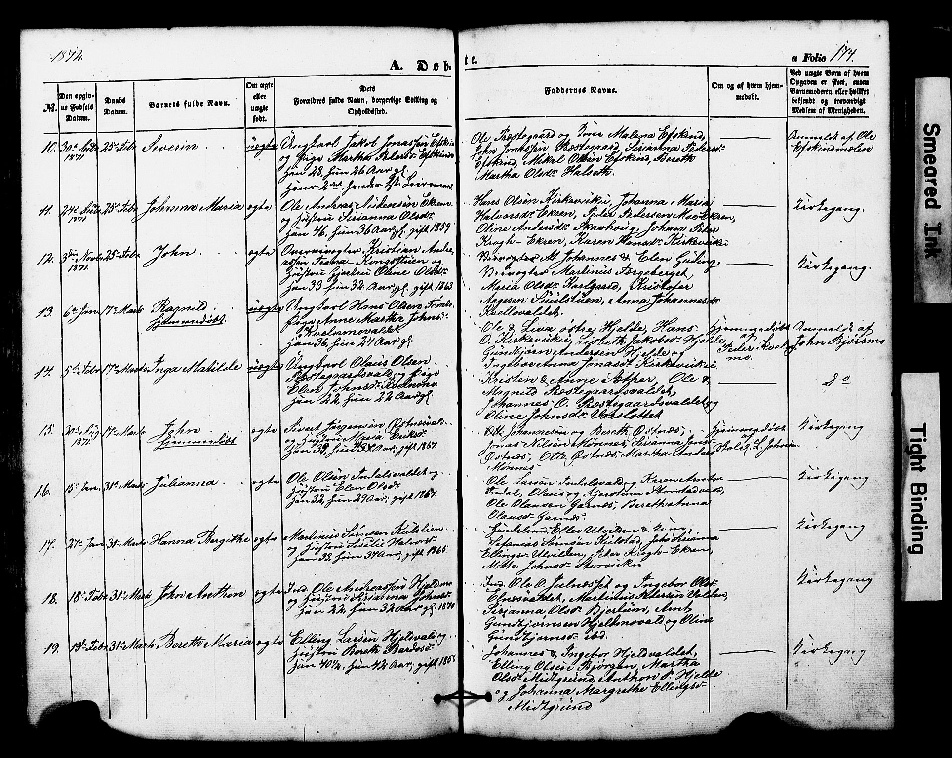 Ministerialprotokoller, klokkerbøker og fødselsregistre - Nord-Trøndelag, SAT/A-1458/724/L0268: Parish register (copy) no. 724C04, 1846-1878, p. 174