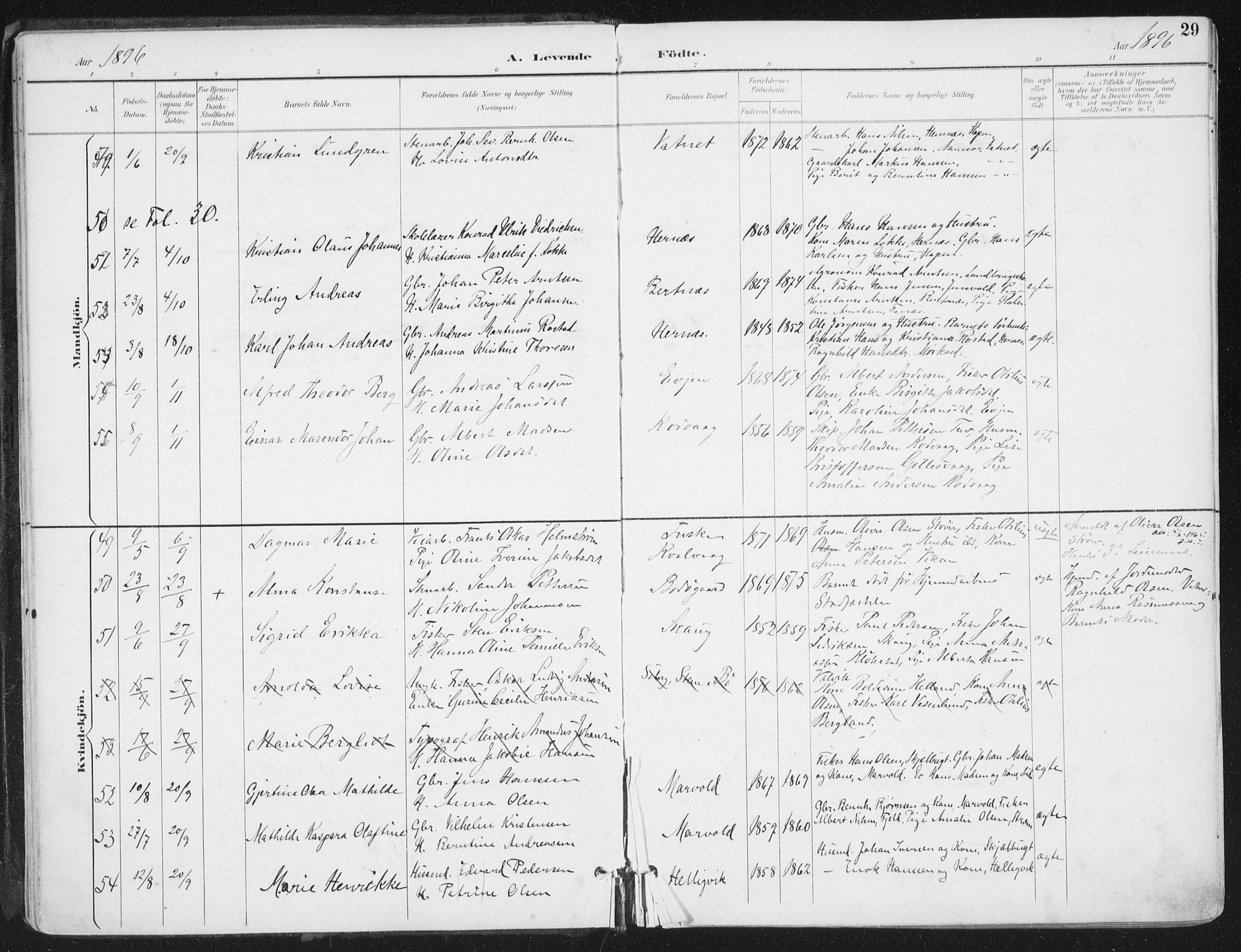 Ministerialprotokoller, klokkerbøker og fødselsregistre - Nordland, AV/SAT-A-1459/802/L0055: Parish register (official) no. 802A02, 1894-1915, p. 29