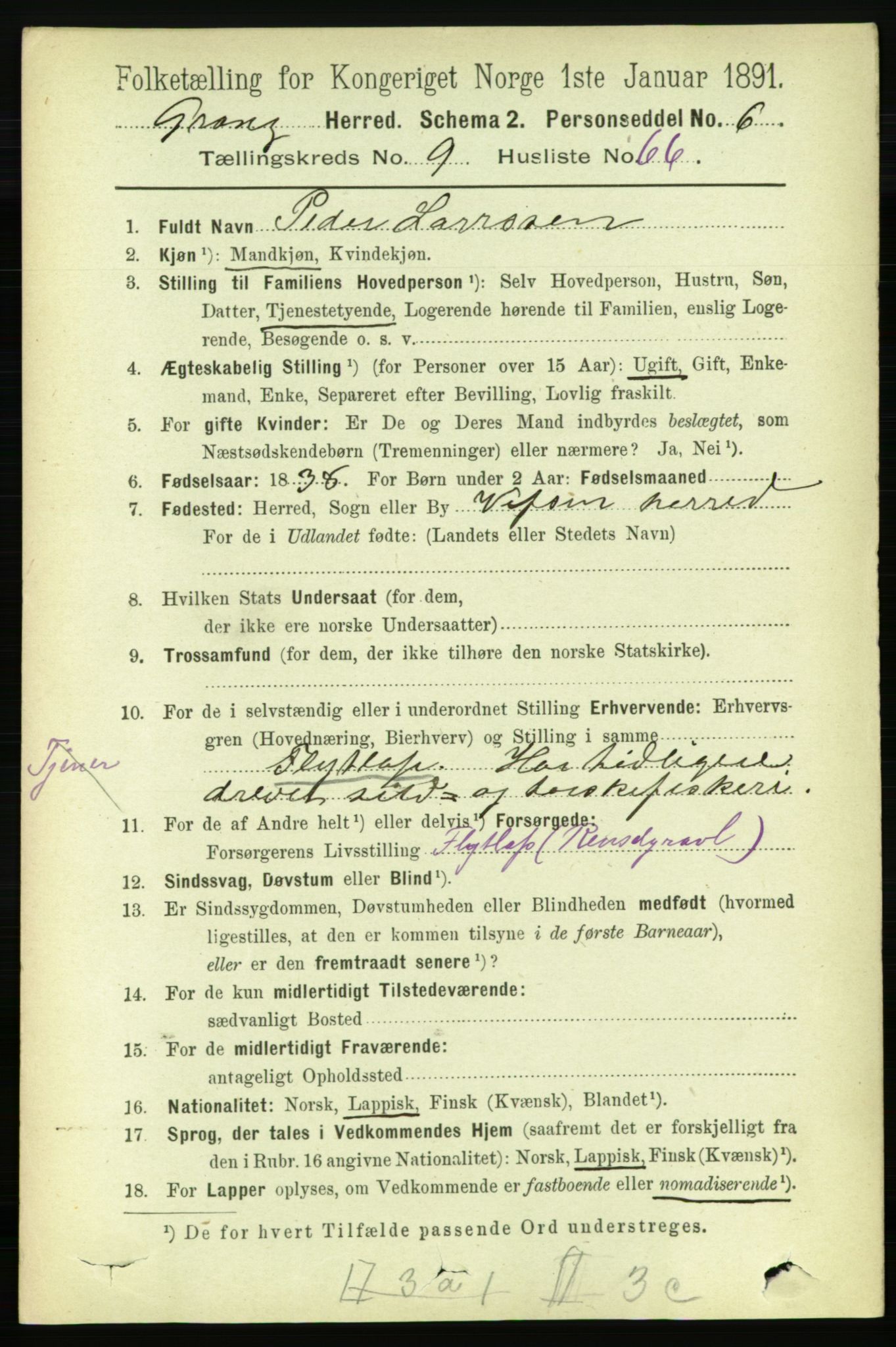 RA, 1891 census for 1742 Grong, 1891, p. 3568