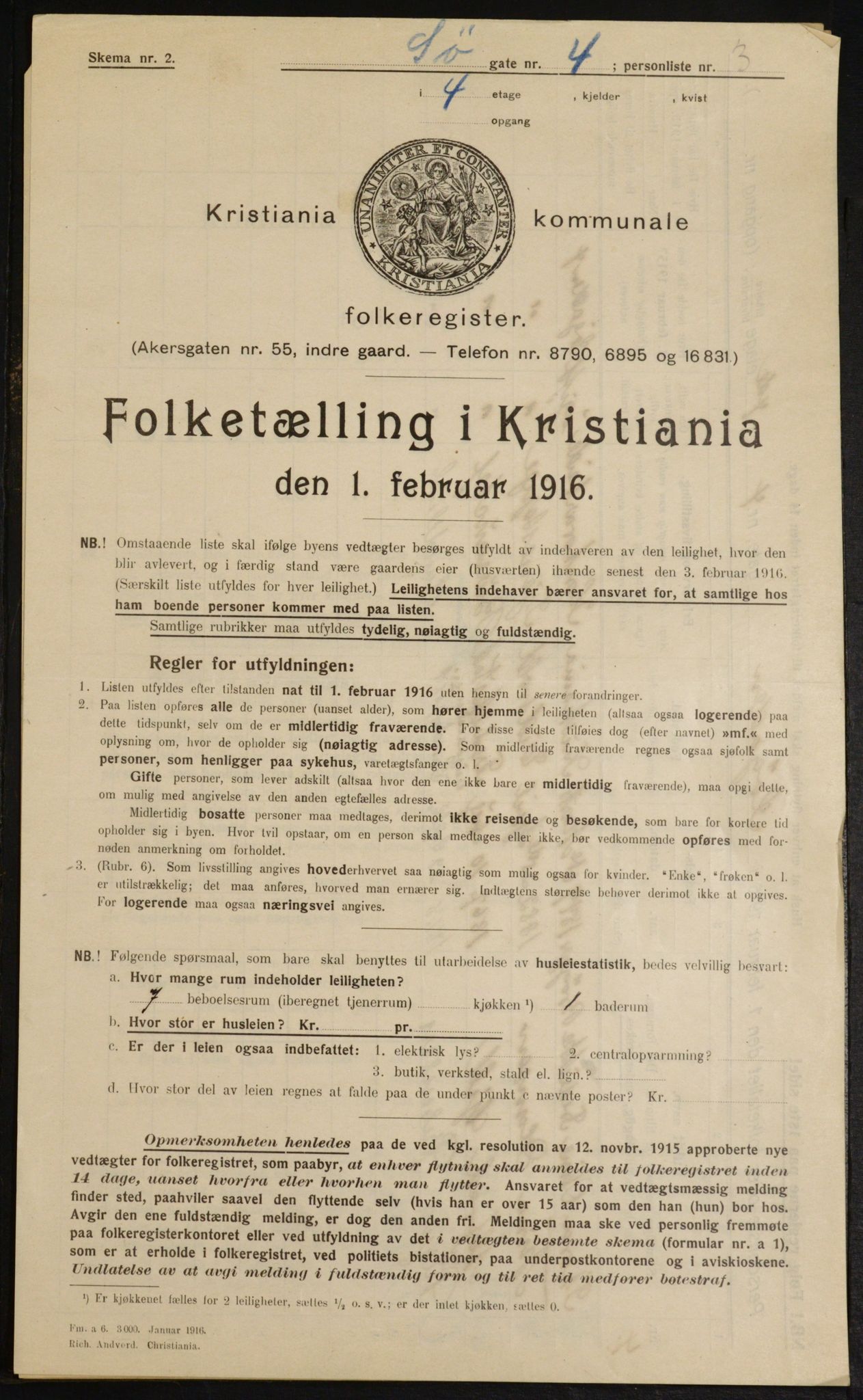 OBA, Municipal Census 1916 for Kristiania, 1916, p. 97555