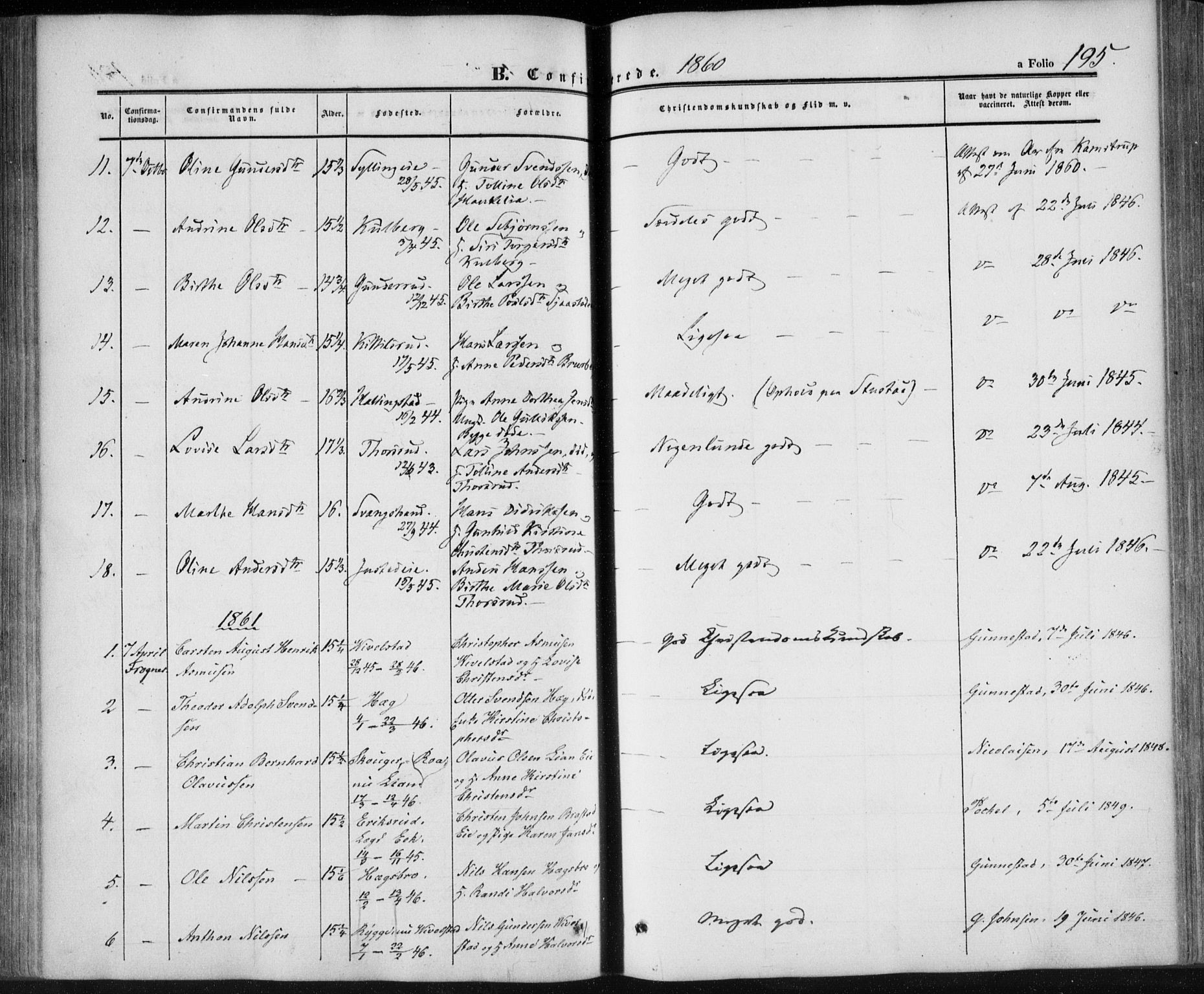 Lier kirkebøker, AV/SAKO-A-230/F/Fa/L0012: Parish register (official) no. I 12, 1854-1864, p. 195