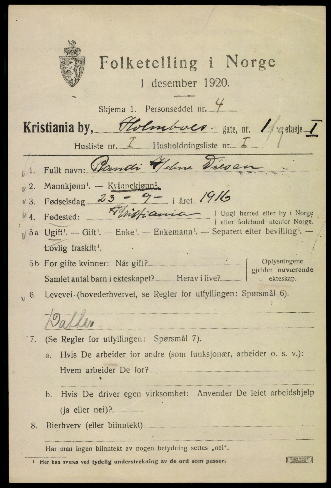 SAO, 1920 census for Kristiania, 1920, p. 296539