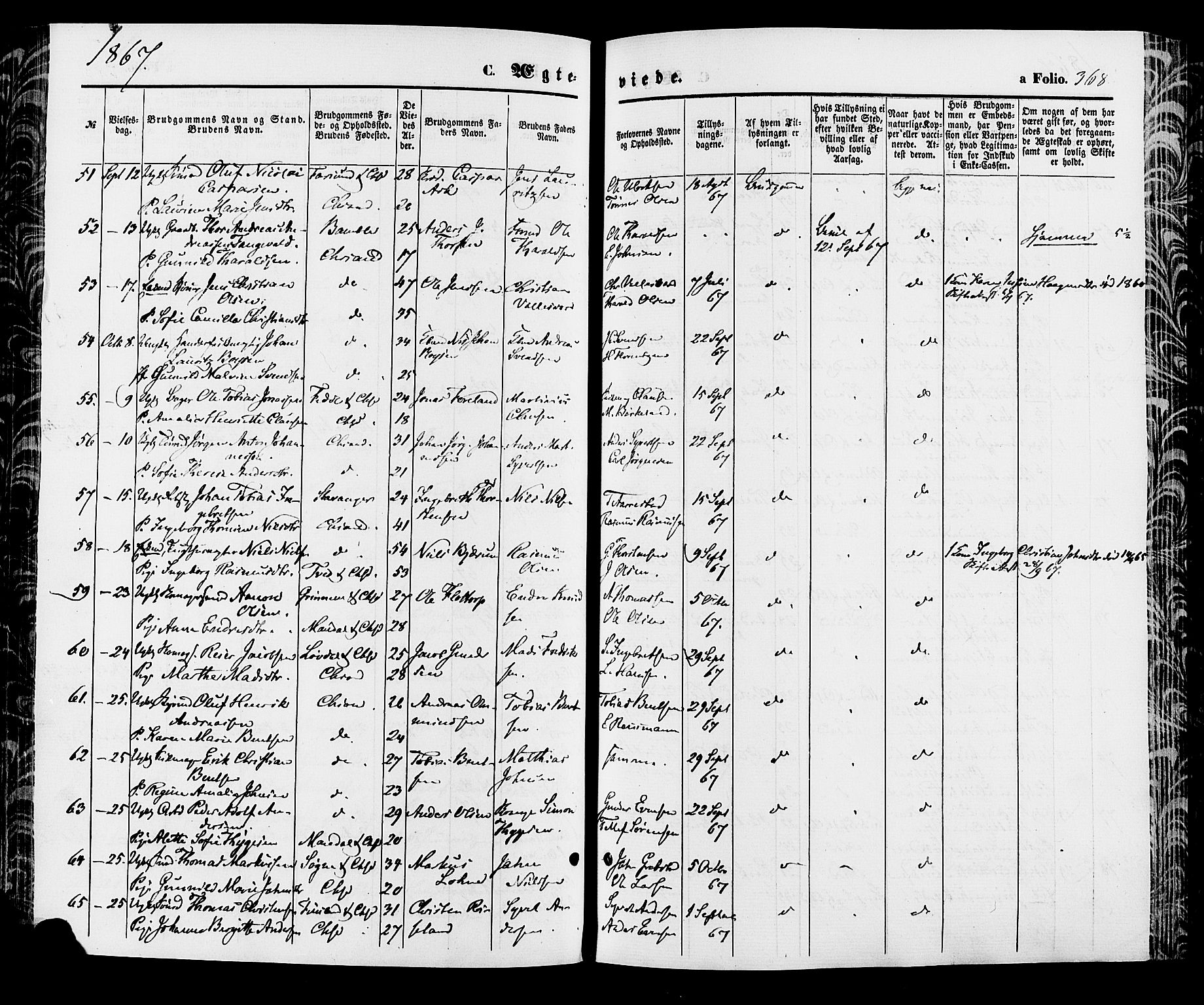 Kristiansand domprosti, AV/SAK-1112-0006/F/Fa/L0015: Parish register (official) no. A 15, 1867-1880, p. 368