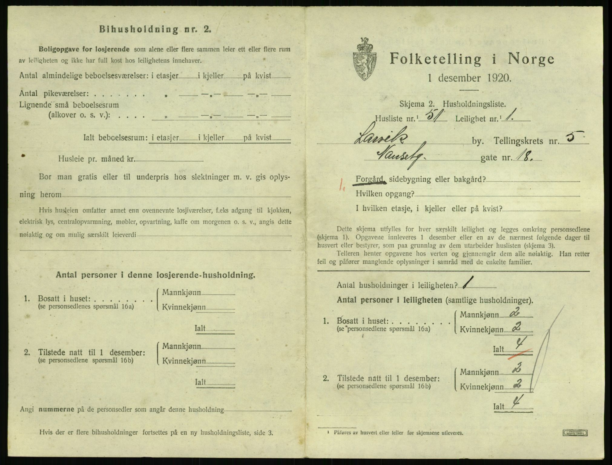 SAKO, 1920 census for Larvik, 1920, p. 5050