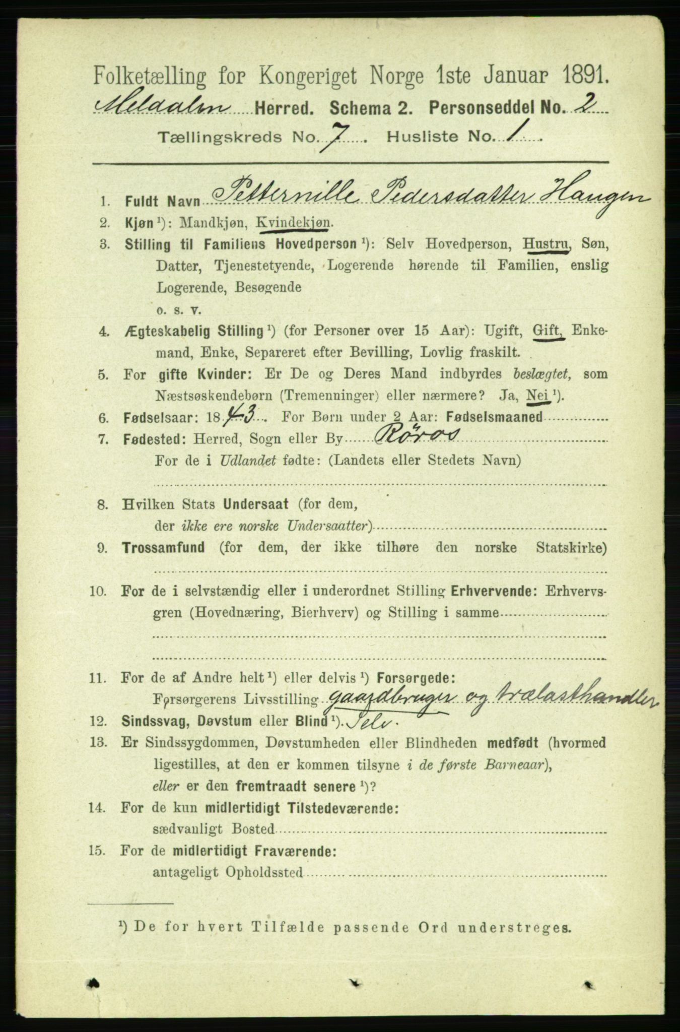 RA, 1891 census for 1636 Meldal, 1891, p. 3411