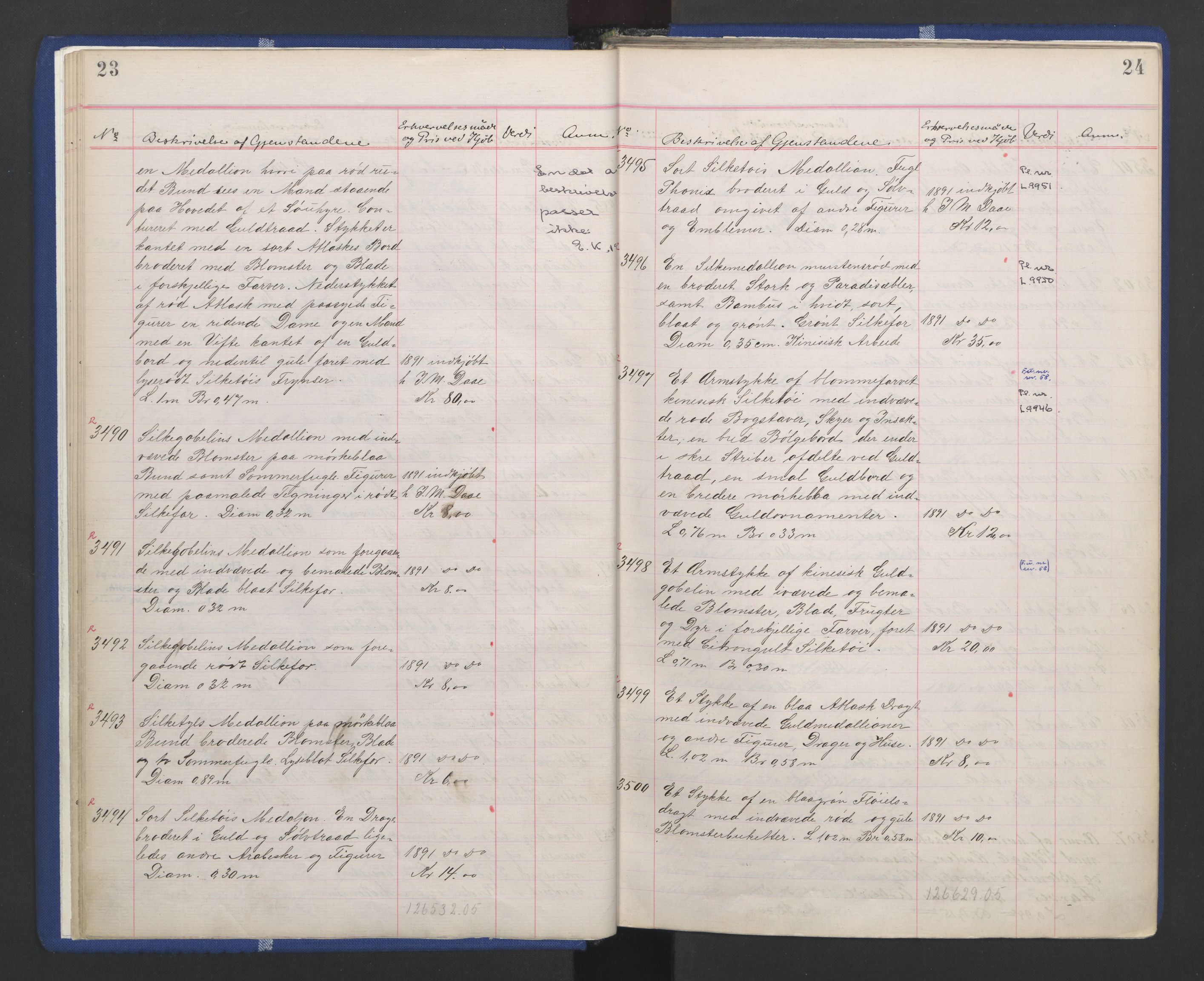 Kunstindustrimuseet i Oslo, NMFK/KIM-1001/A/Ae/L0003: Protokoll 3391-4609. Kunstindustrimuseets samlinger, 1889-1894, p. 16