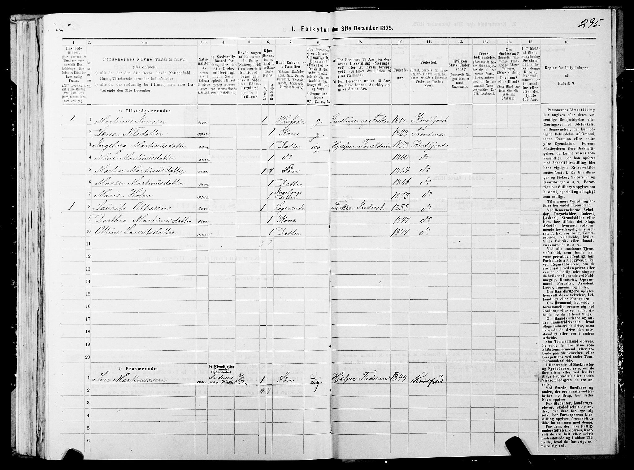 SATØ, 1875 census for 1911P Kvæfjord, 1875, p. 2295