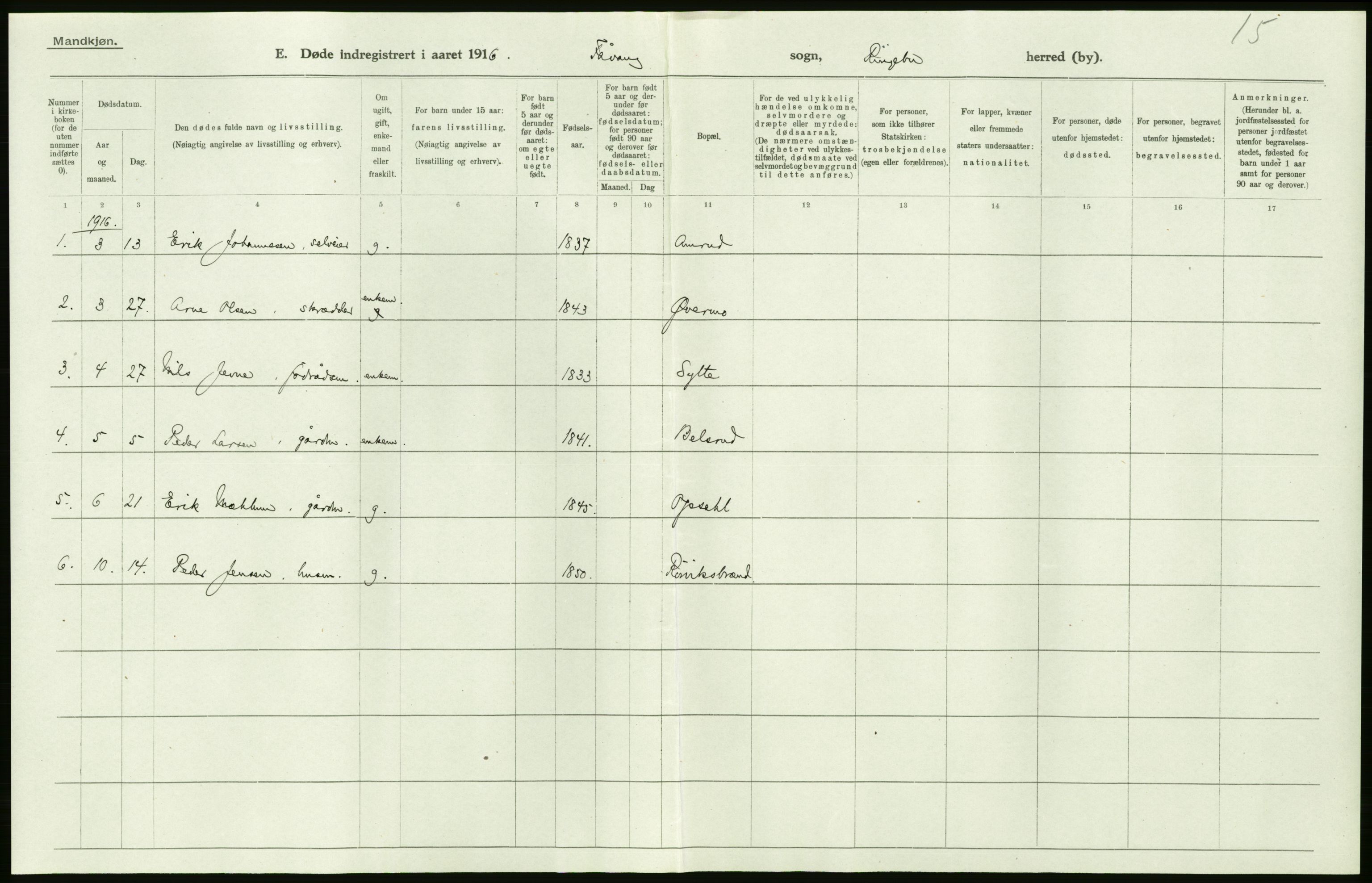 Statistisk sentralbyrå, Sosiodemografiske emner, Befolkning, AV/RA-S-2228/D/Df/Dfb/Dfbf/L0016: Kristians amt: Døde. Bygder og byer., 1916, p. 52