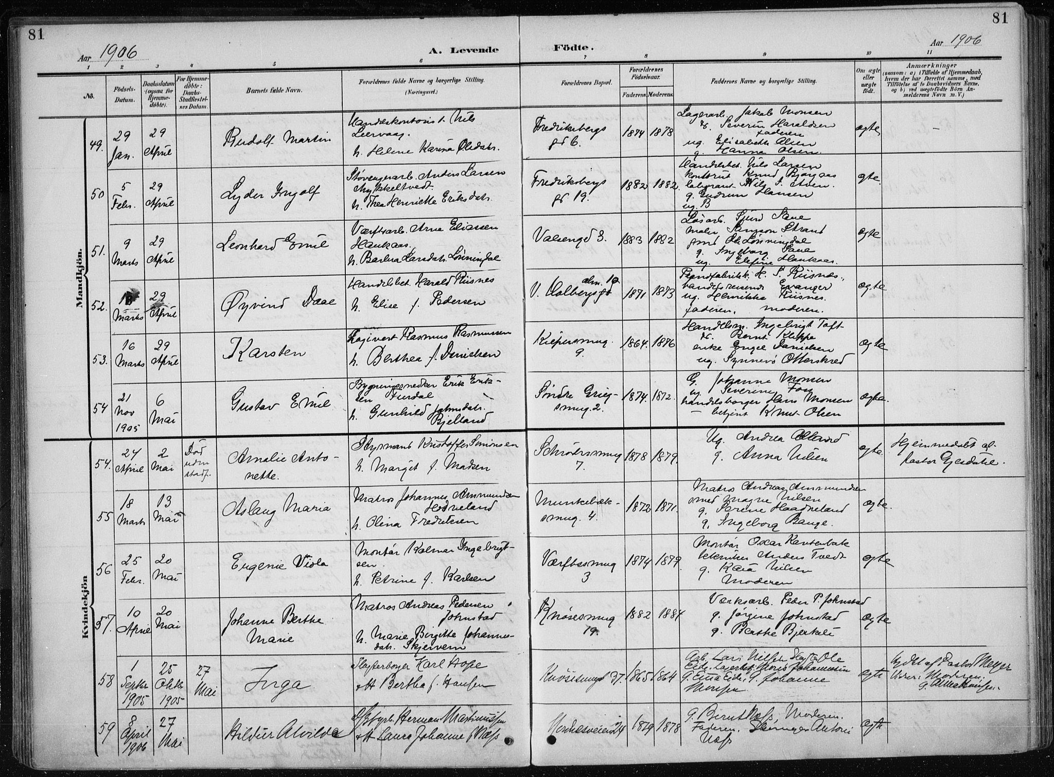 Nykirken Sokneprestembete, AV/SAB-A-77101/H/Haa/L0019: Parish register (official) no. B 7, 1904-1916, p. 81