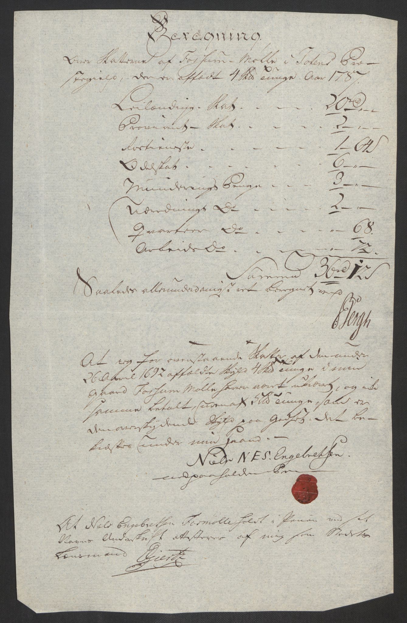 Rentekammeret inntil 1814, Reviderte regnskaper, Fogderegnskap, AV/RA-EA-4092/R19/L1374: Fogderegnskap Toten, Hadeland og Vardal, 1787, p. 278