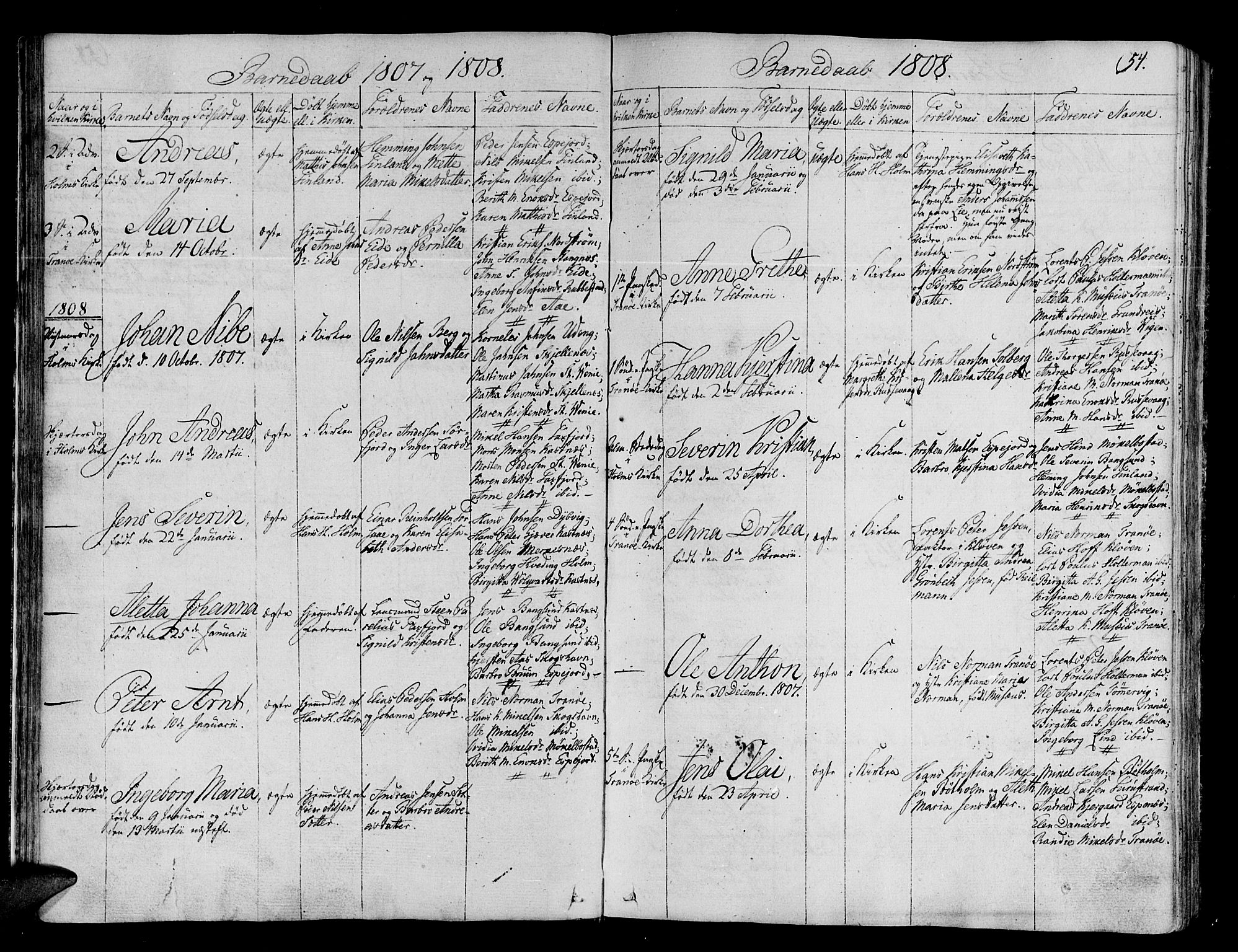 Tranøy sokneprestkontor, AV/SATØ-S-1313/I/Ia/Iaa/L0003kirke: Parish register (official) no. 3, 1807-1820, p. 54