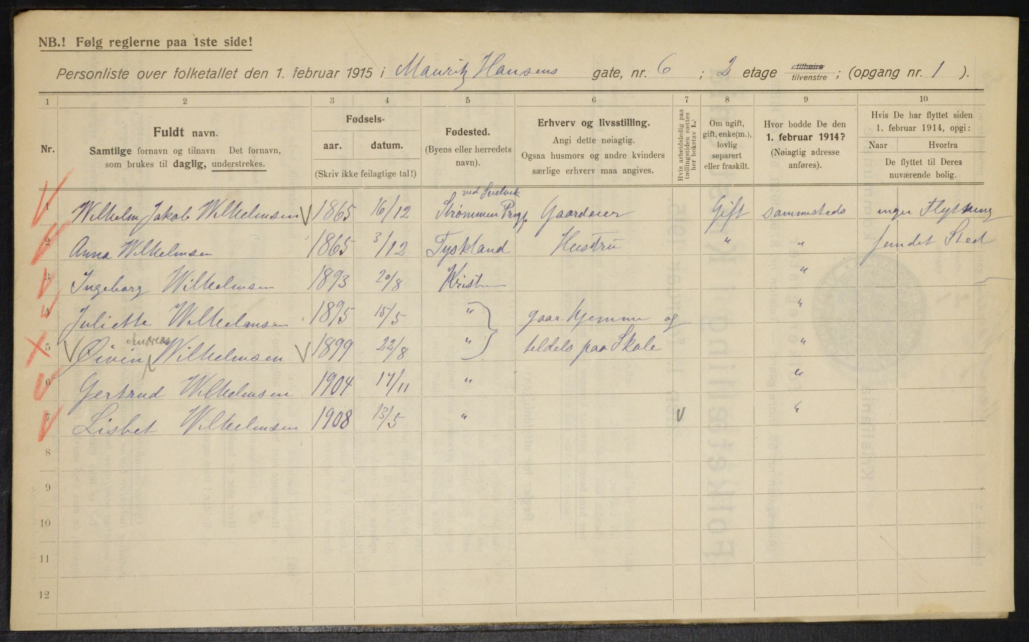 OBA, Municipal Census 1915 for Kristiania, 1915, p. 64435