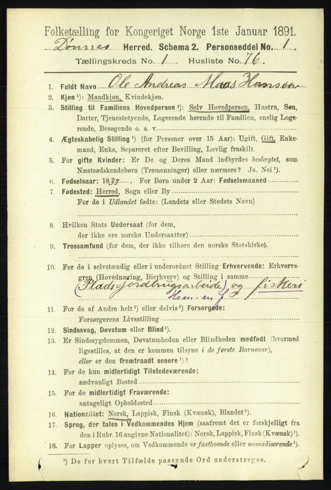 RA, 1891 census for 1827 Dønnes, 1891, p. 620