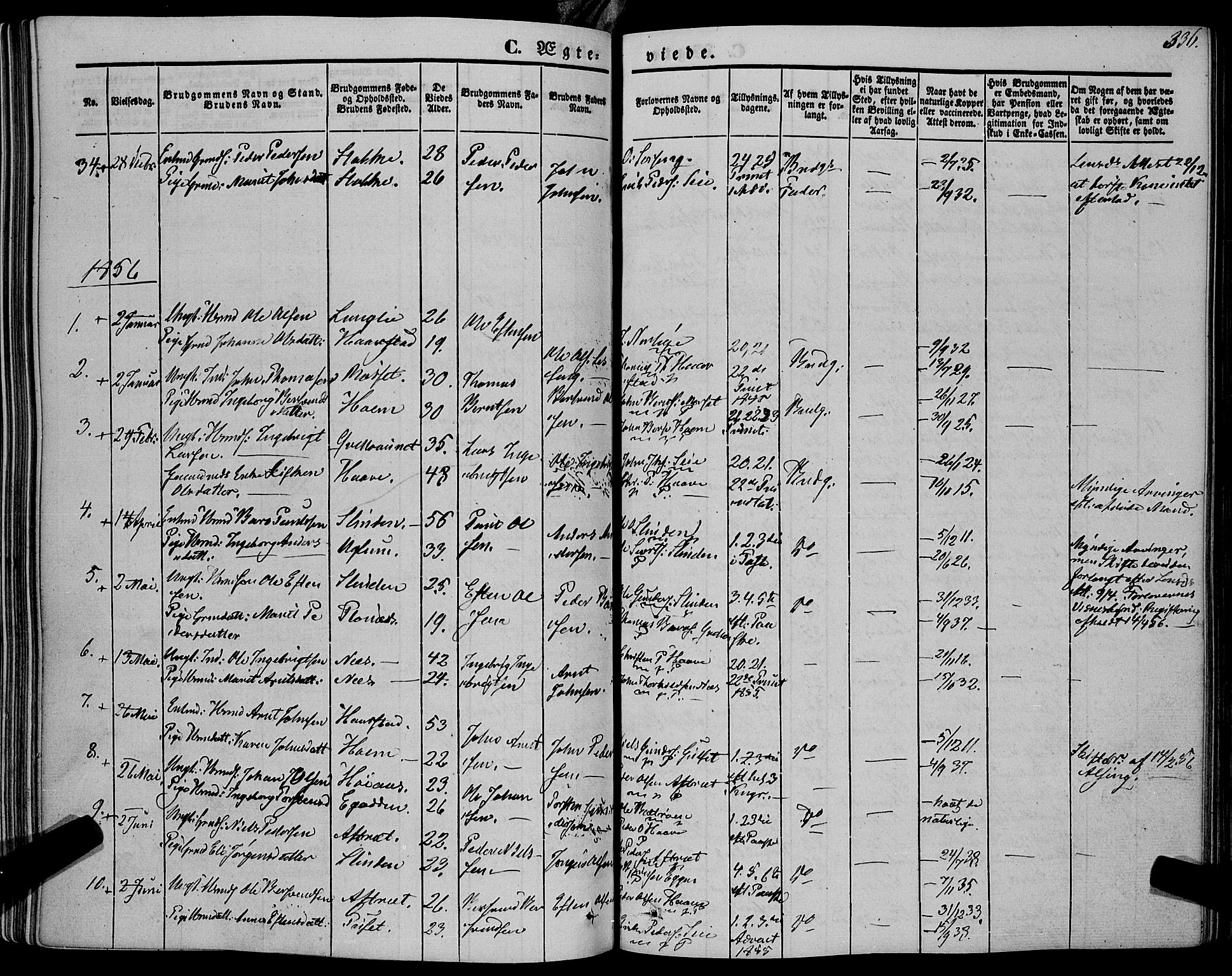 Ministerialprotokoller, klokkerbøker og fødselsregistre - Sør-Trøndelag, SAT/A-1456/695/L1145: Parish register (official) no. 695A06 /1, 1843-1859, p. 336